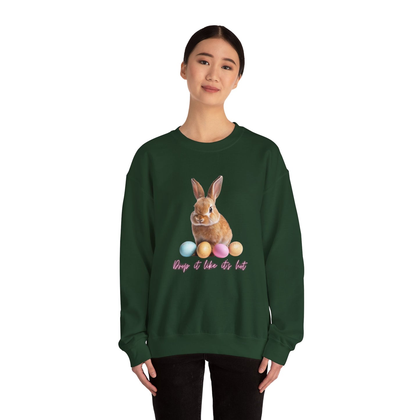 Easter Bunny Sweatshirt - 'Drop It Like It's Hot' Cute Bunny & Pastel Eggs Crewneck