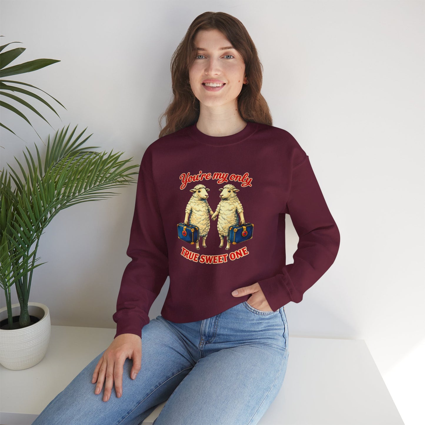 Crewneck Sweatshirt — “You’re My Only True Sweet One” Vintage Sheep Couples Design