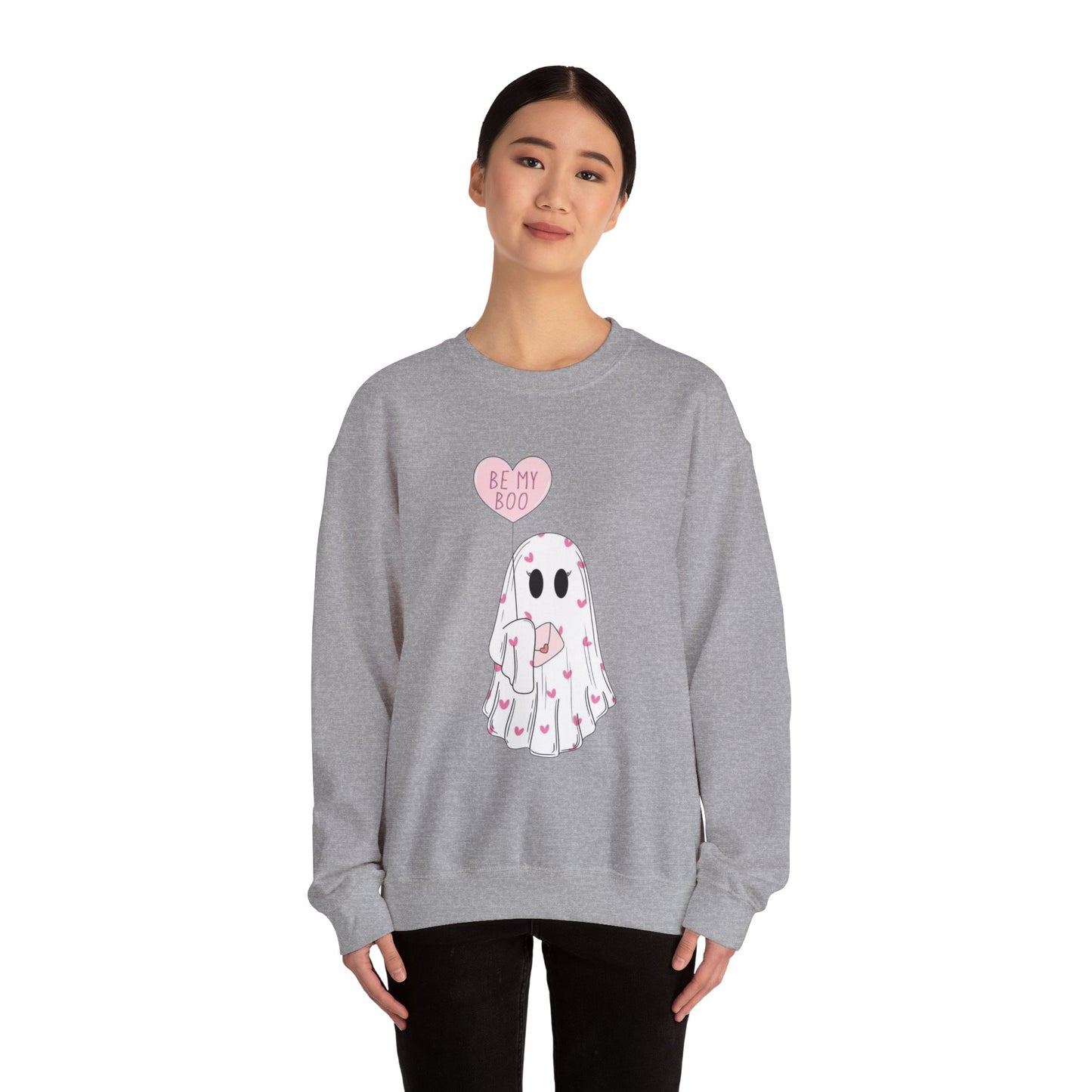 Valentine Ghost Sweatshirt – "Be My Boo" Cute Heart Ghost Crewneck