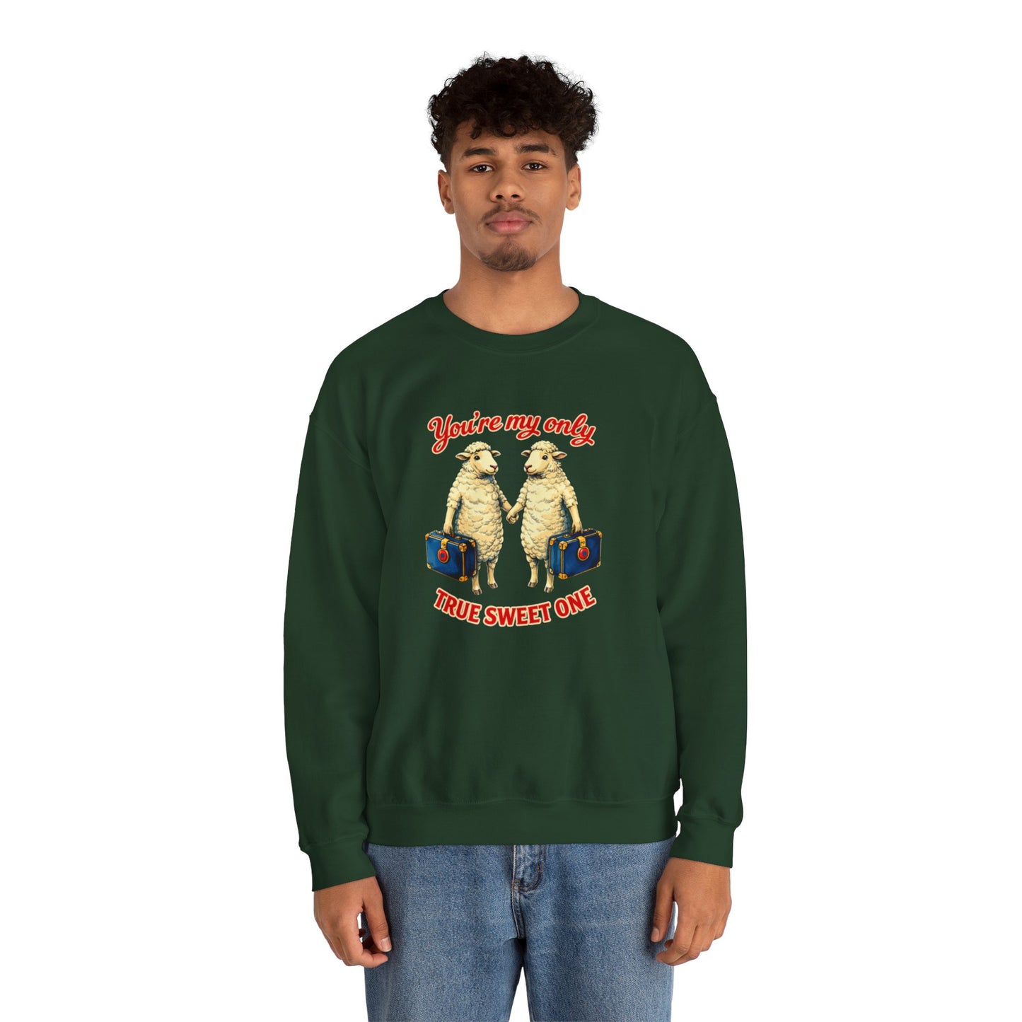 Crewneck Sweatshirt — “You’re My Only True Sweet One” Vintage Sheep Couples Design