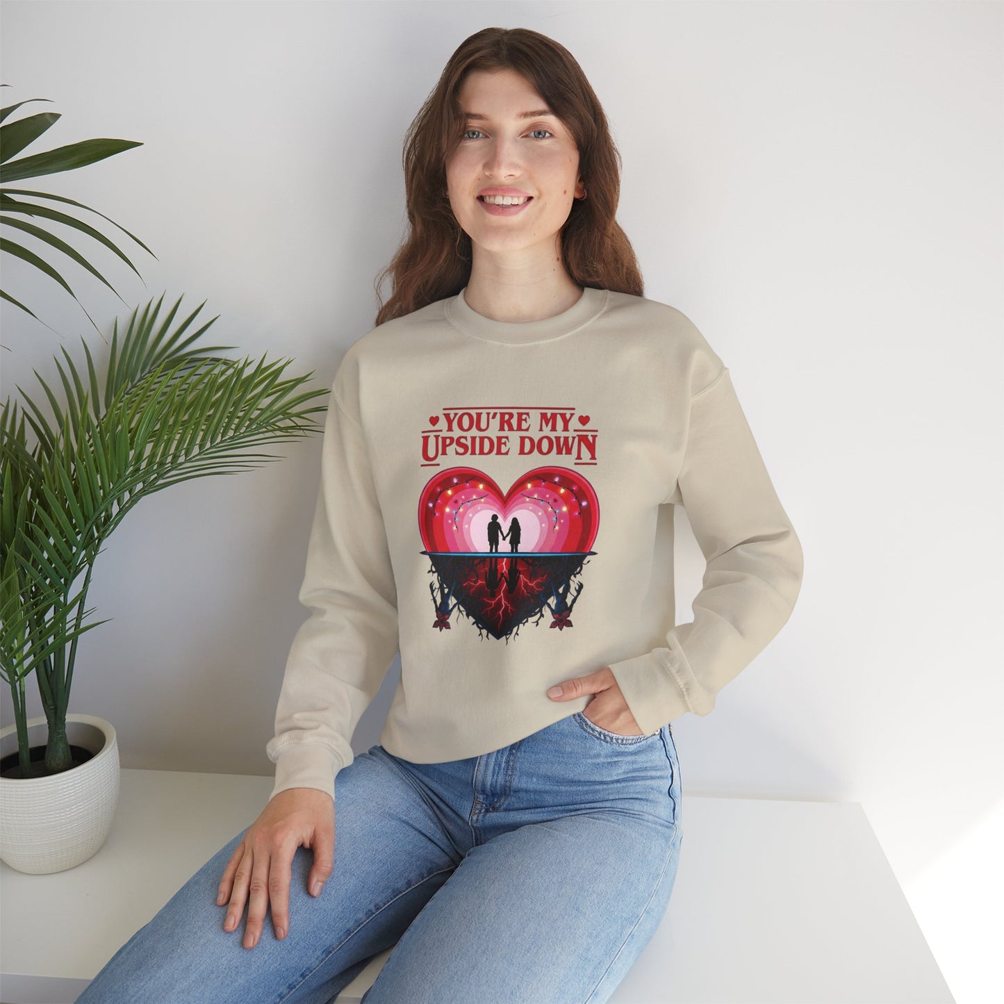 "You’re My Upside Down" Romantic Heart Design Crewneck Sweatshirt