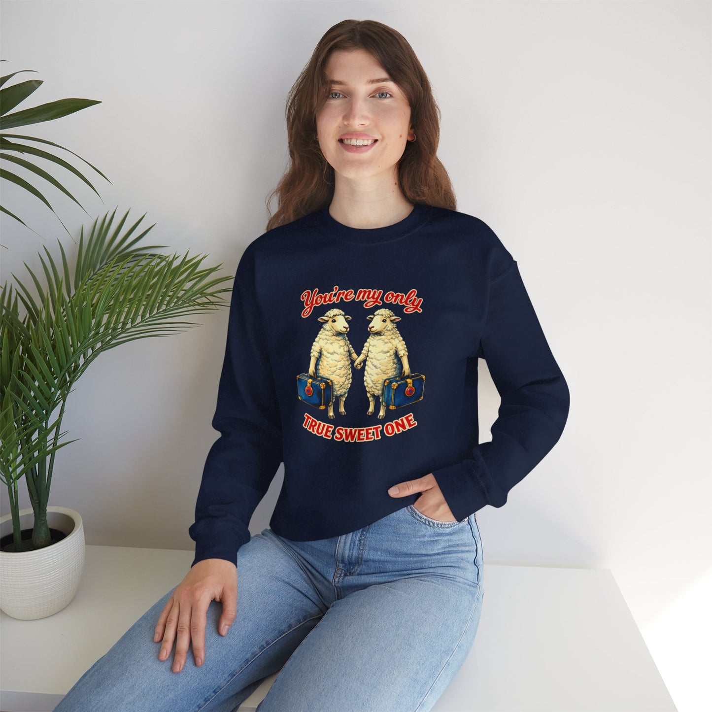 Crewneck Sweatshirt — “You’re My Only True Sweet One” Vintage Sheep Couples Design