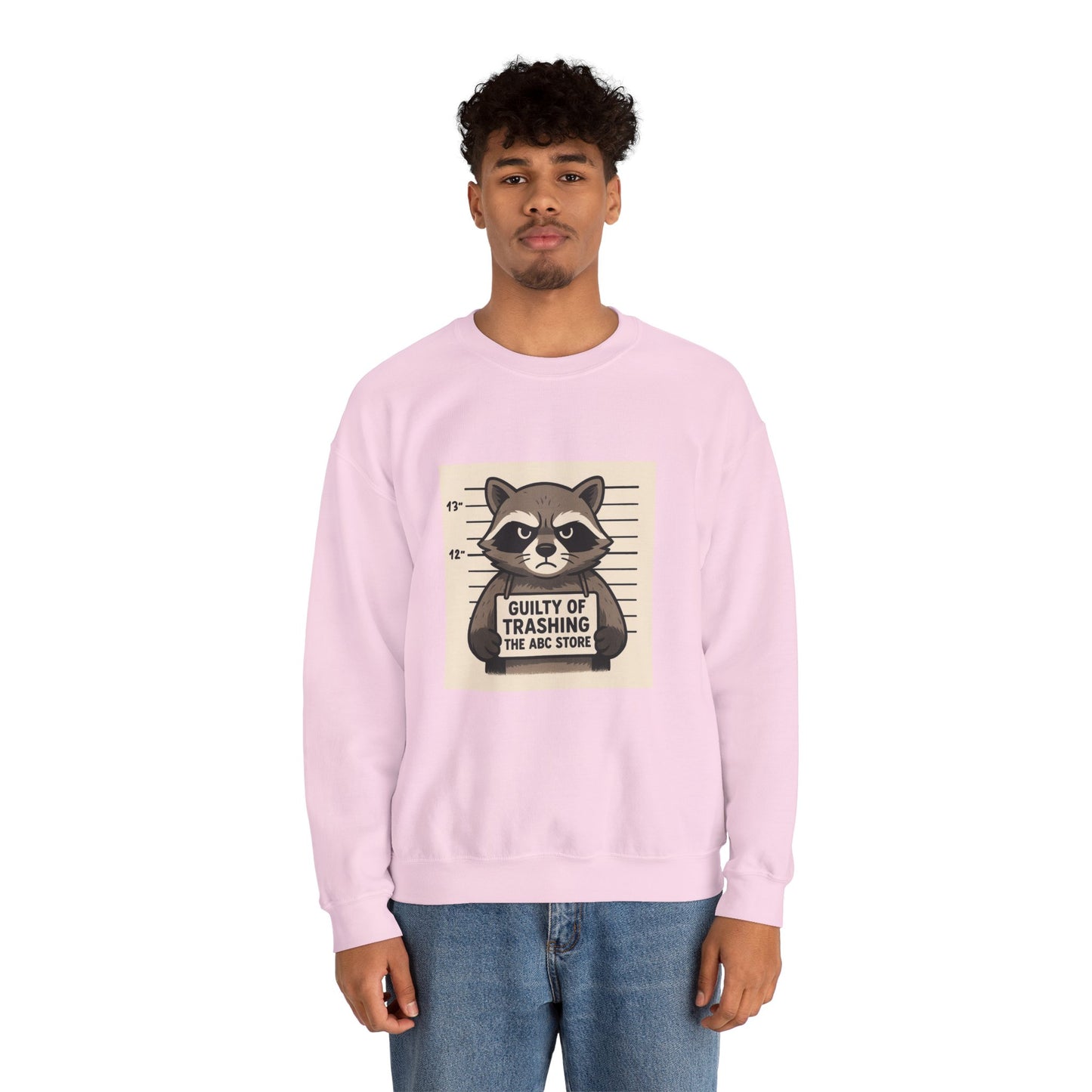 “Guilty of Trashing the ABC Store” Raccoon Unisex Heavy Blend™ Crewneck Sweatshirt