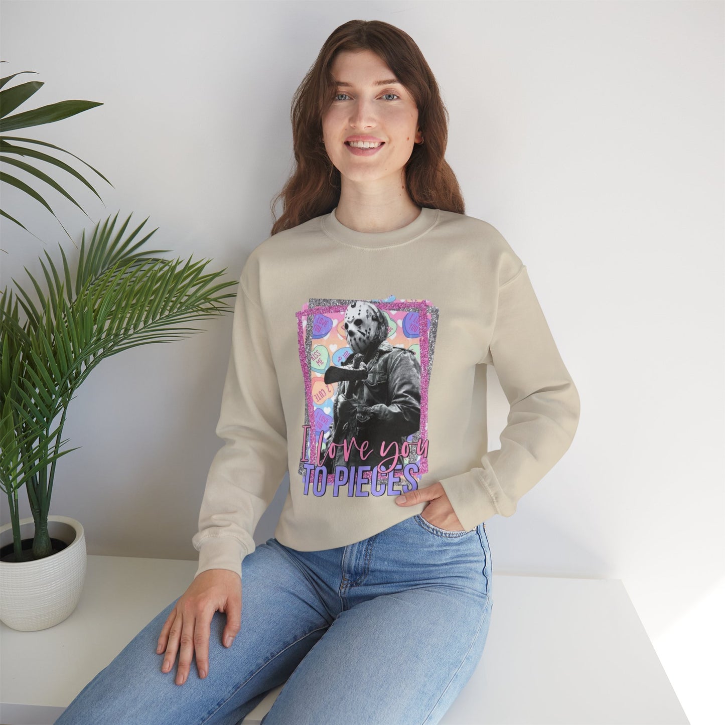 Crewneck Sweatshirt — "Love You to Pieces" Retro Horror Graphic