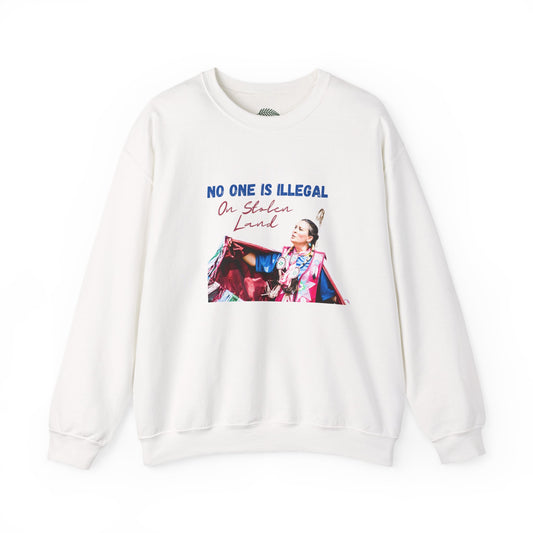 No One Is Illegal On Stolen Land Crewneck Sweatshirt — Indigenous Rights Graphic Sweatshirt