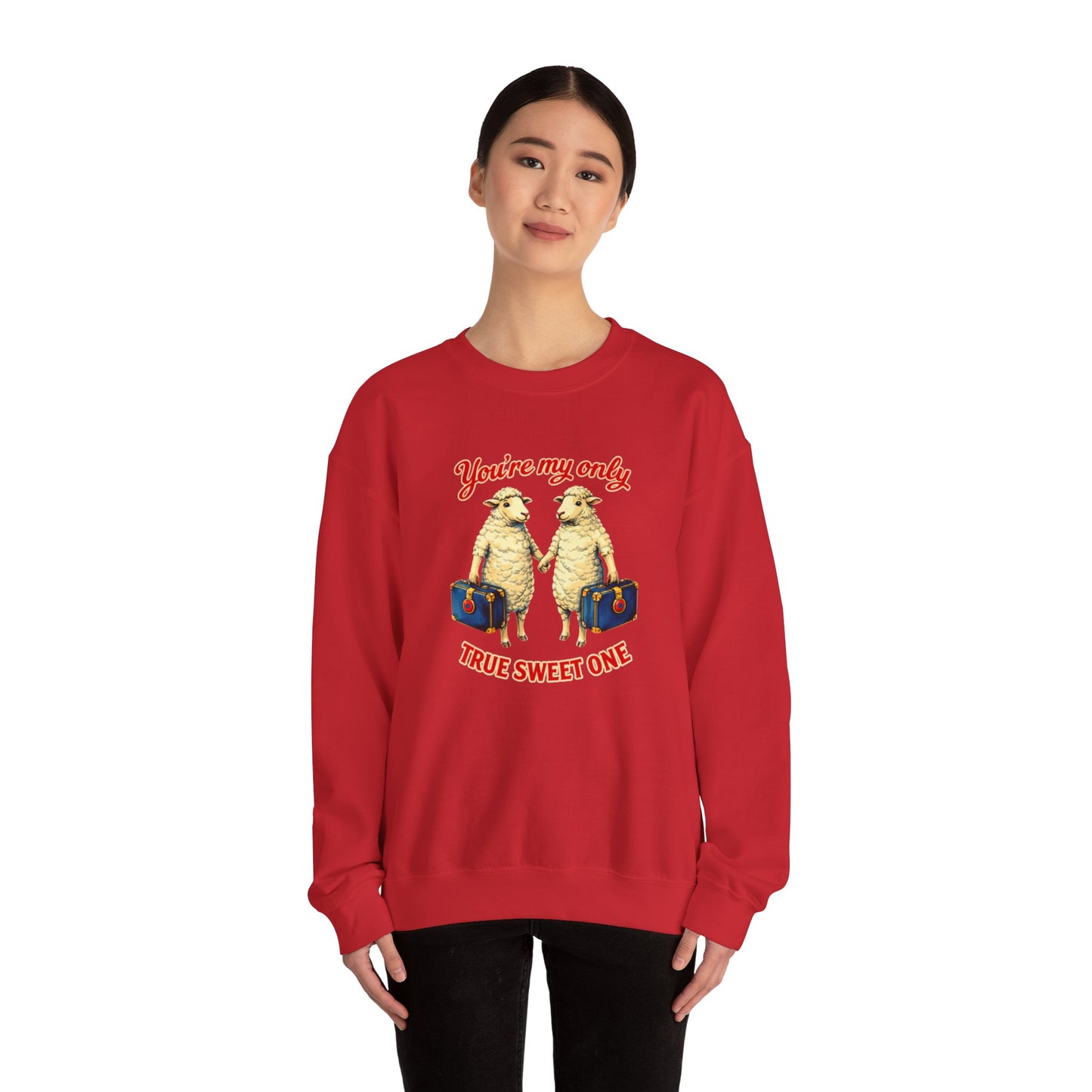 Crewneck Sweatshirt — “You’re My Only True Sweet One” Vintage Sheep Couples Design