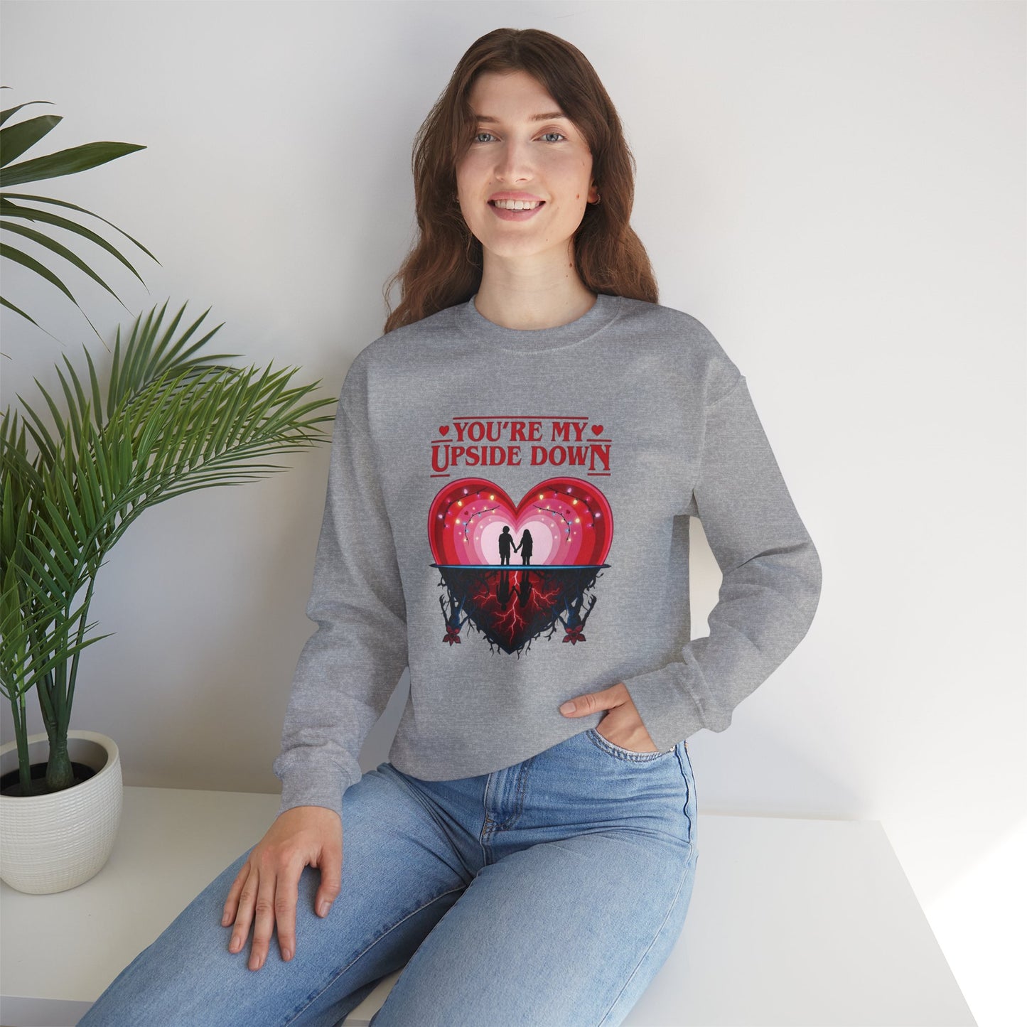 "You’re My Upside Down" Romantic Heart Design Crewneck Sweatshirt