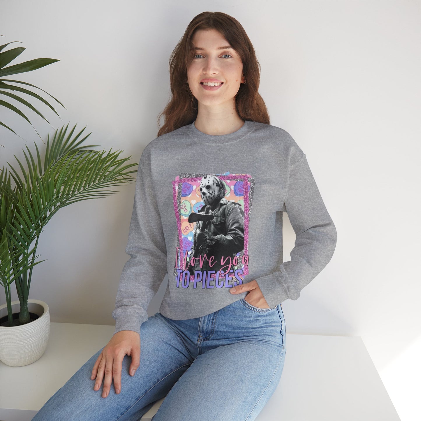 Crewneck Sweatshirt — "Love You to Pieces" Retro Horror Graphic