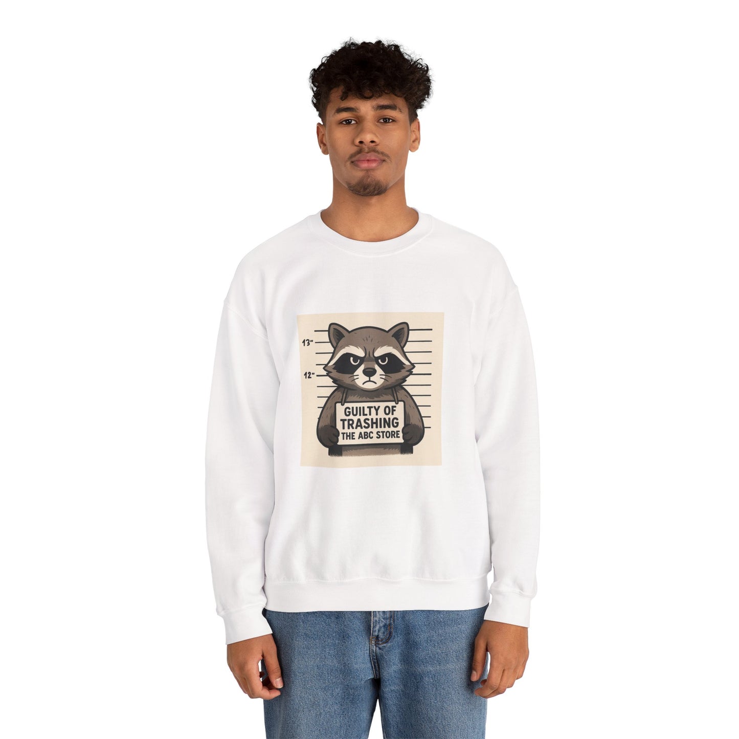 “Guilty of Trashing the ABC Store” Raccoon Unisex Heavy Blend™ Crewneck Sweatshirt