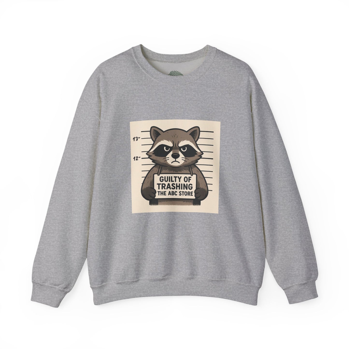 “Guilty of Trashing the ABC Store” Raccoon Unisex Heavy Blend™ Crewneck Sweatshirt