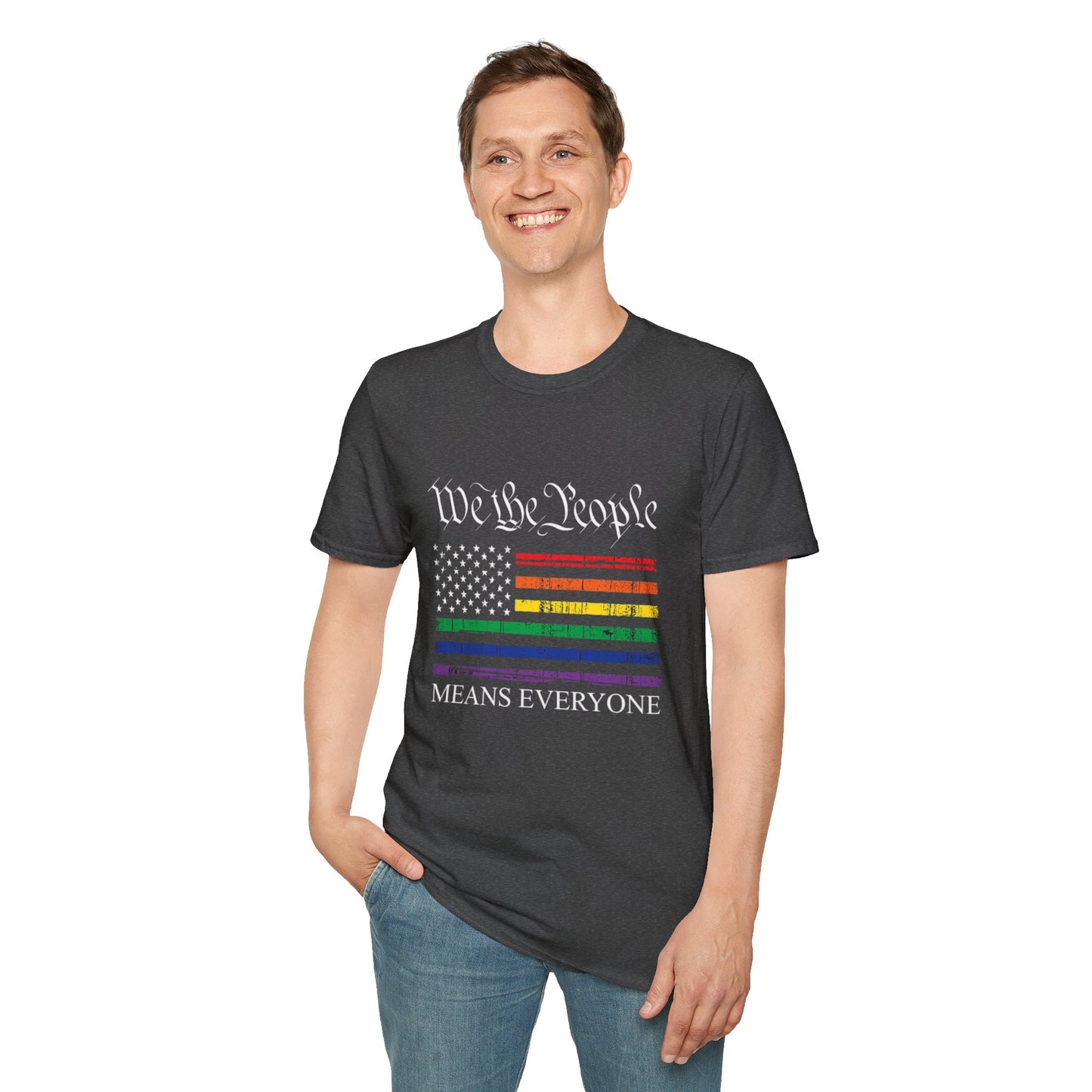 “We The People Means Everyone” Distressed T-Shirt — Rainbow Equality Pride Tee