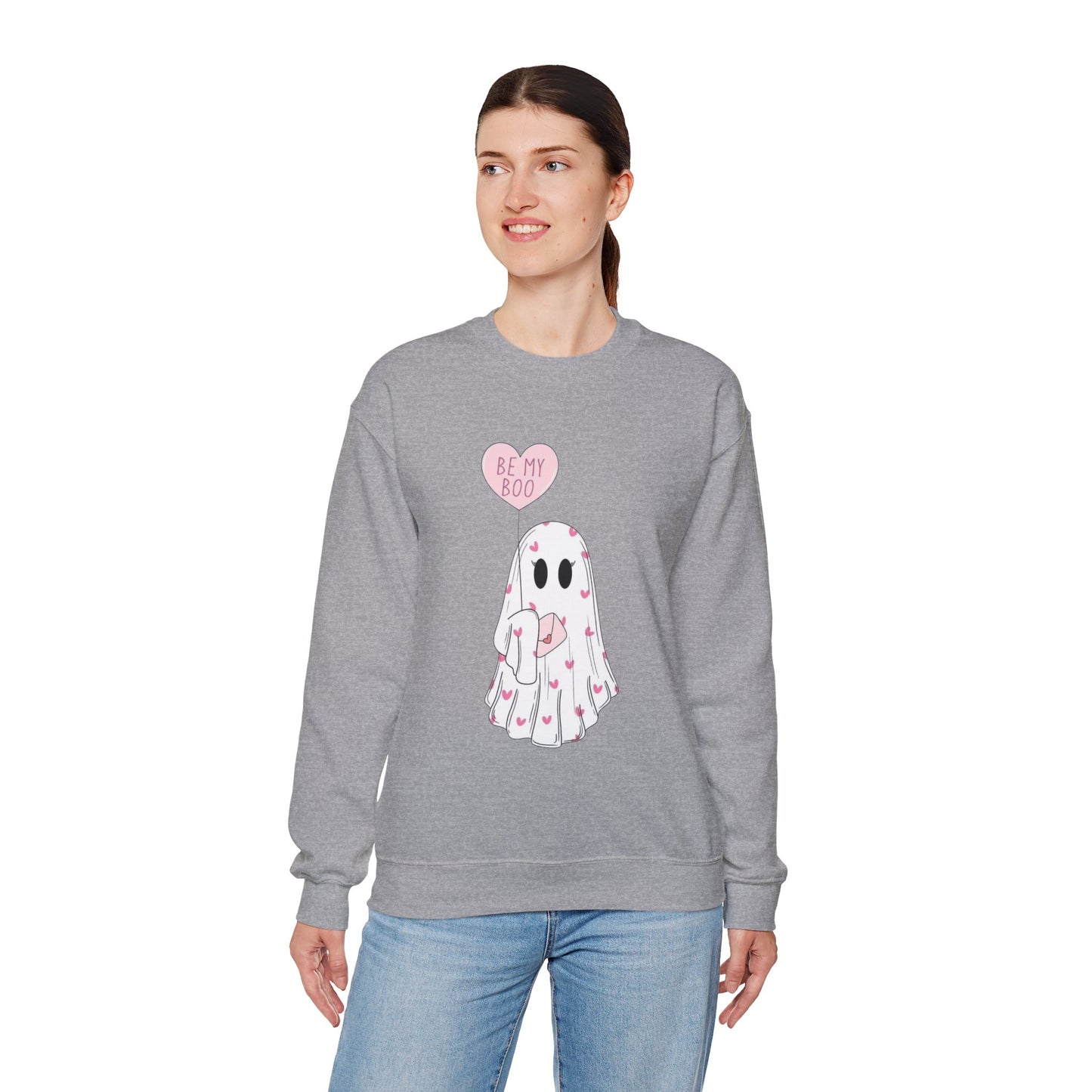 Valentine Ghost Sweatshirt – "Be My Boo" Cute Heart Ghost Crewneck