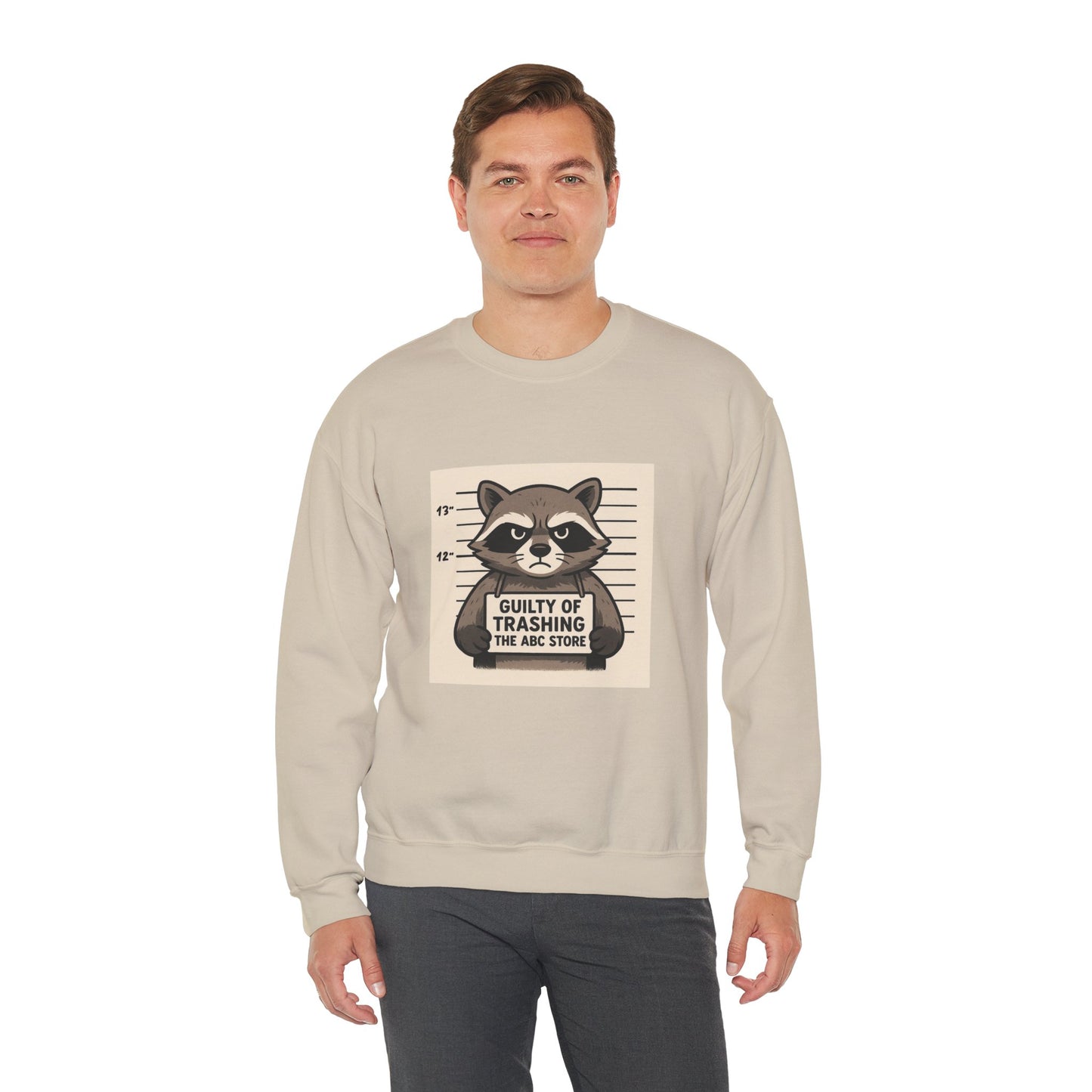 “Guilty of Trashing the ABC Store” Raccoon Unisex Heavy Blend™ Crewneck Sweatshirt