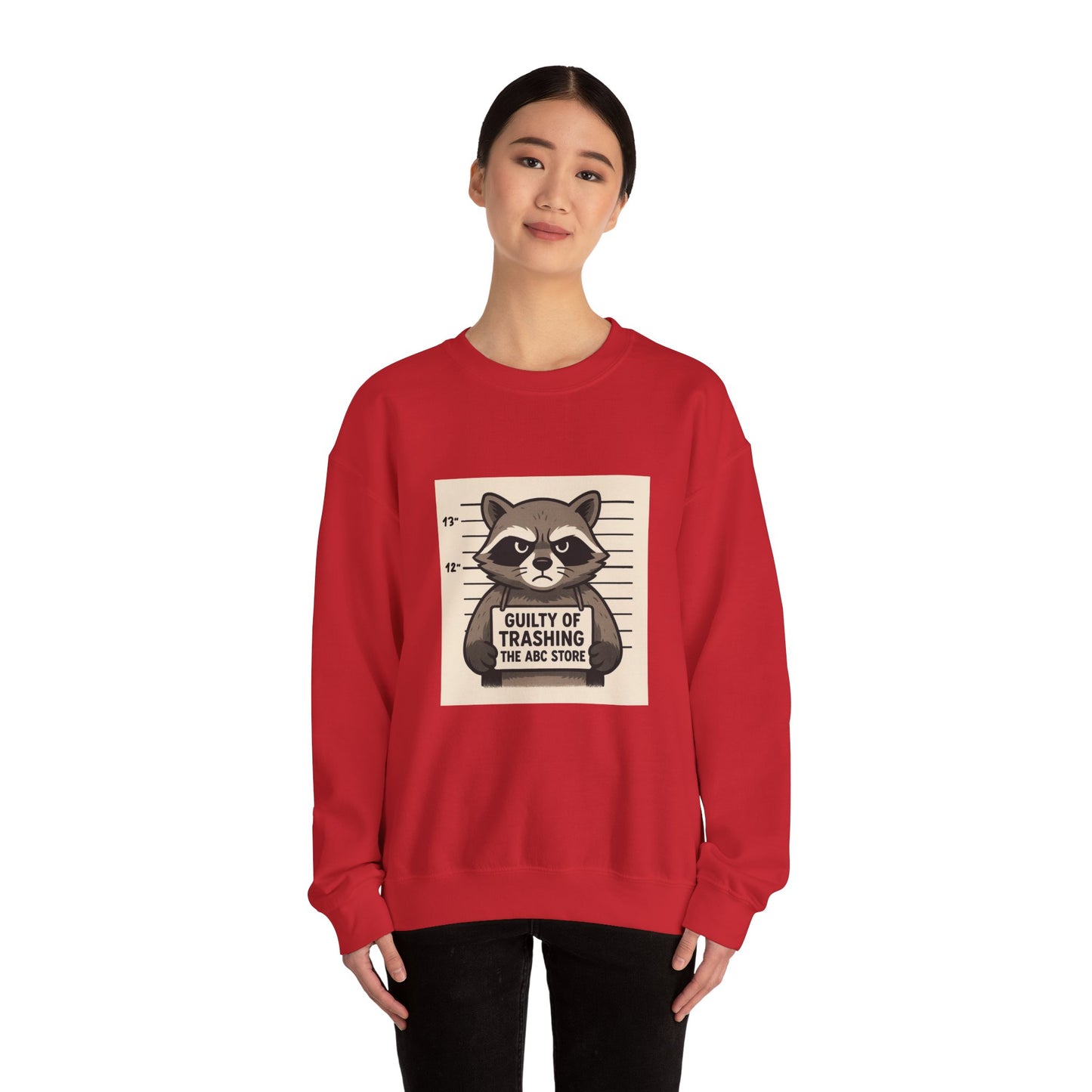 “Guilty of Trashing the ABC Store” Raccoon Unisex Heavy Blend™ Crewneck Sweatshirt