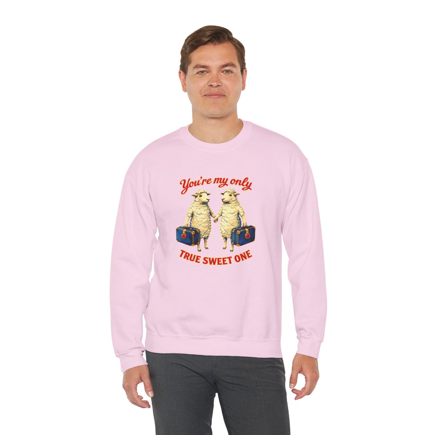 Crewneck Sweatshirt — “You’re My Only True Sweet One” Vintage Sheep Couples Design