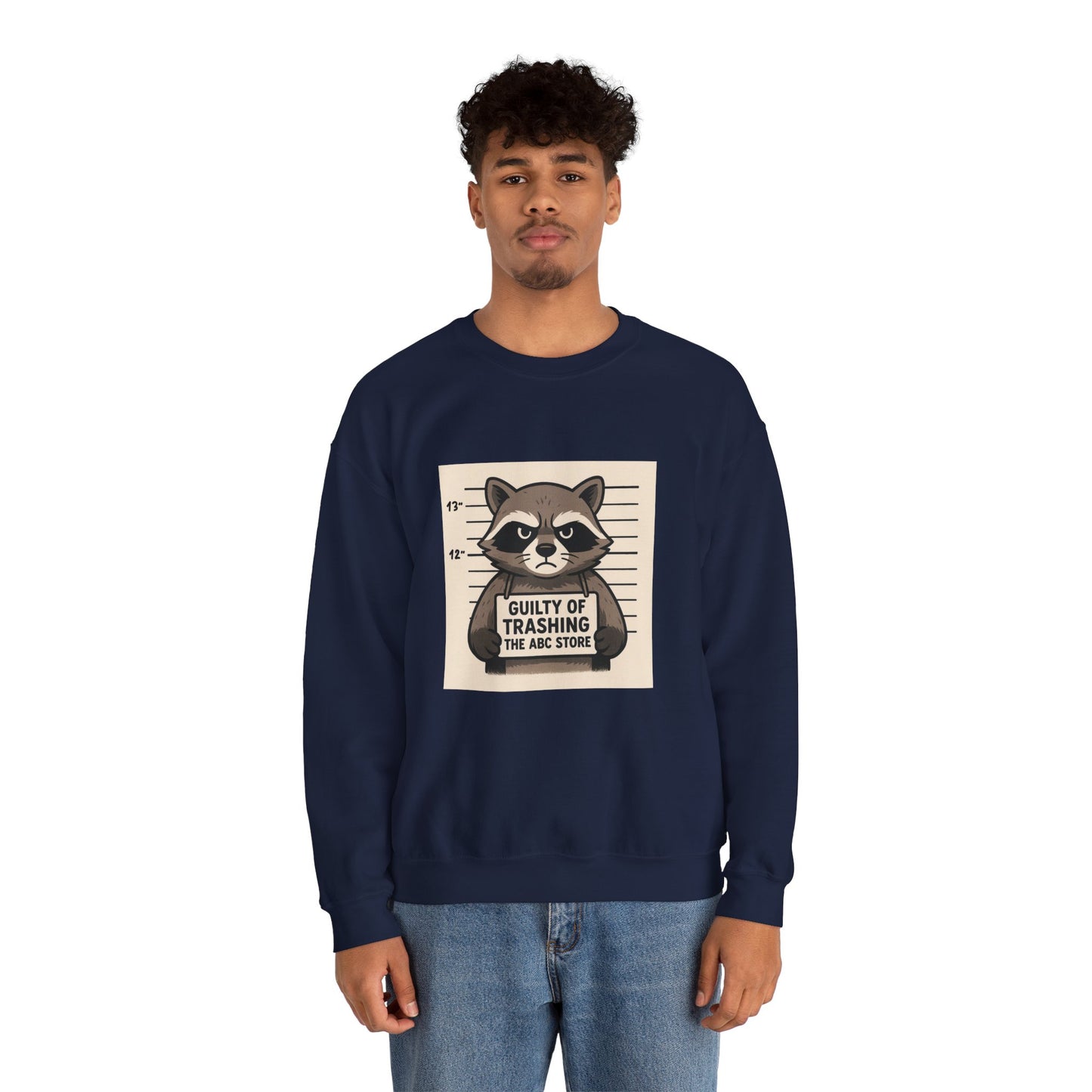 “Guilty of Trashing the ABC Store” Raccoon Unisex Heavy Blend™ Crewneck Sweatshirt