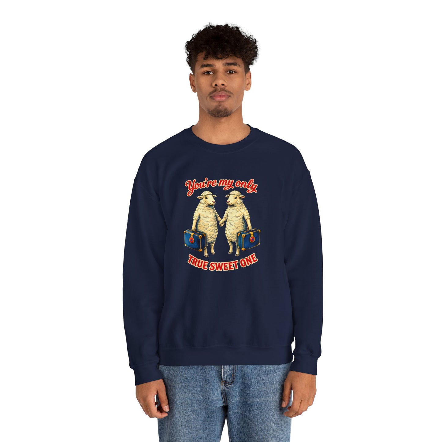 Crewneck Sweatshirt — “You’re My Only True Sweet One” Vintage Sheep Couples Design