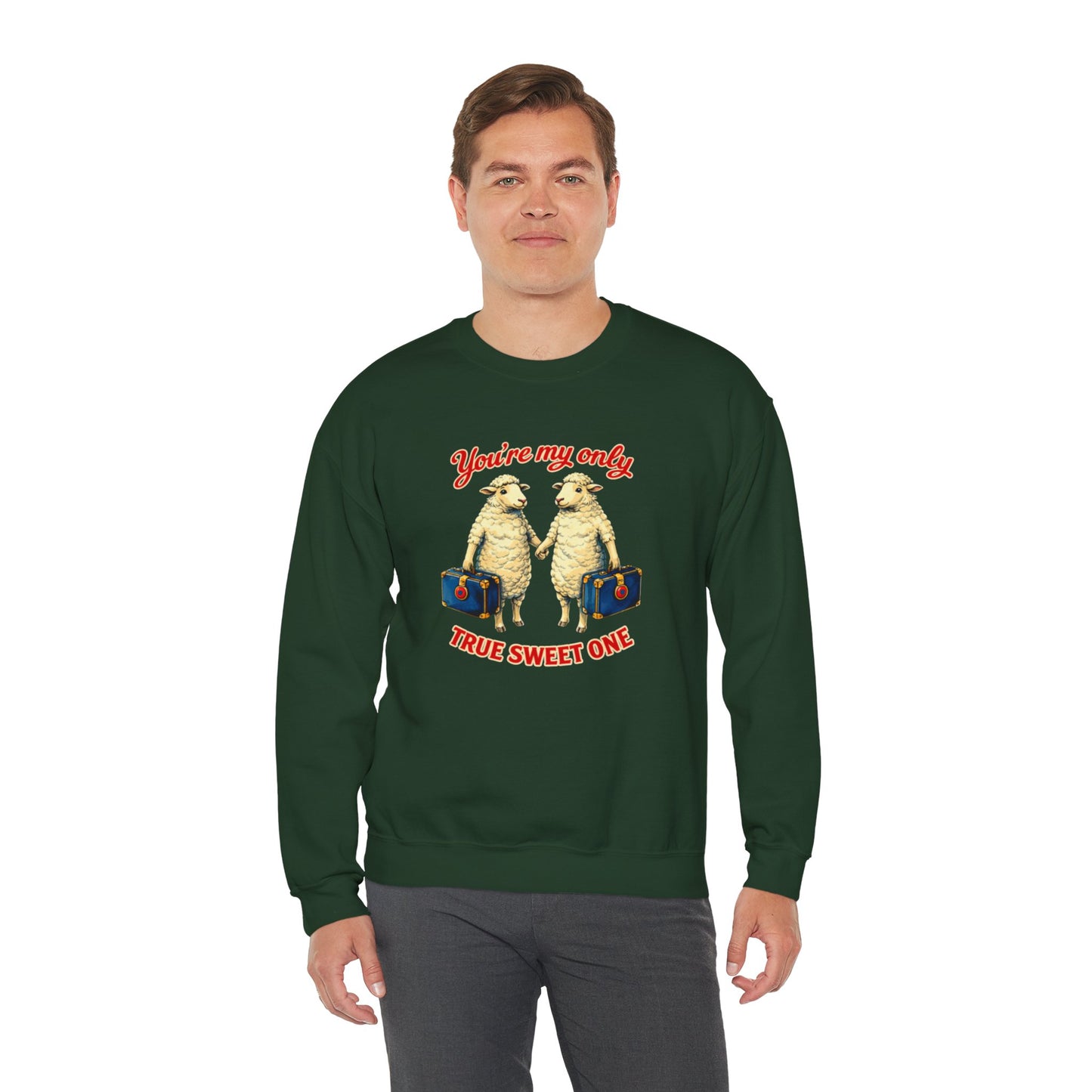 Crewneck Sweatshirt — “You’re My Only True Sweet One” Vintage Sheep Couples Design