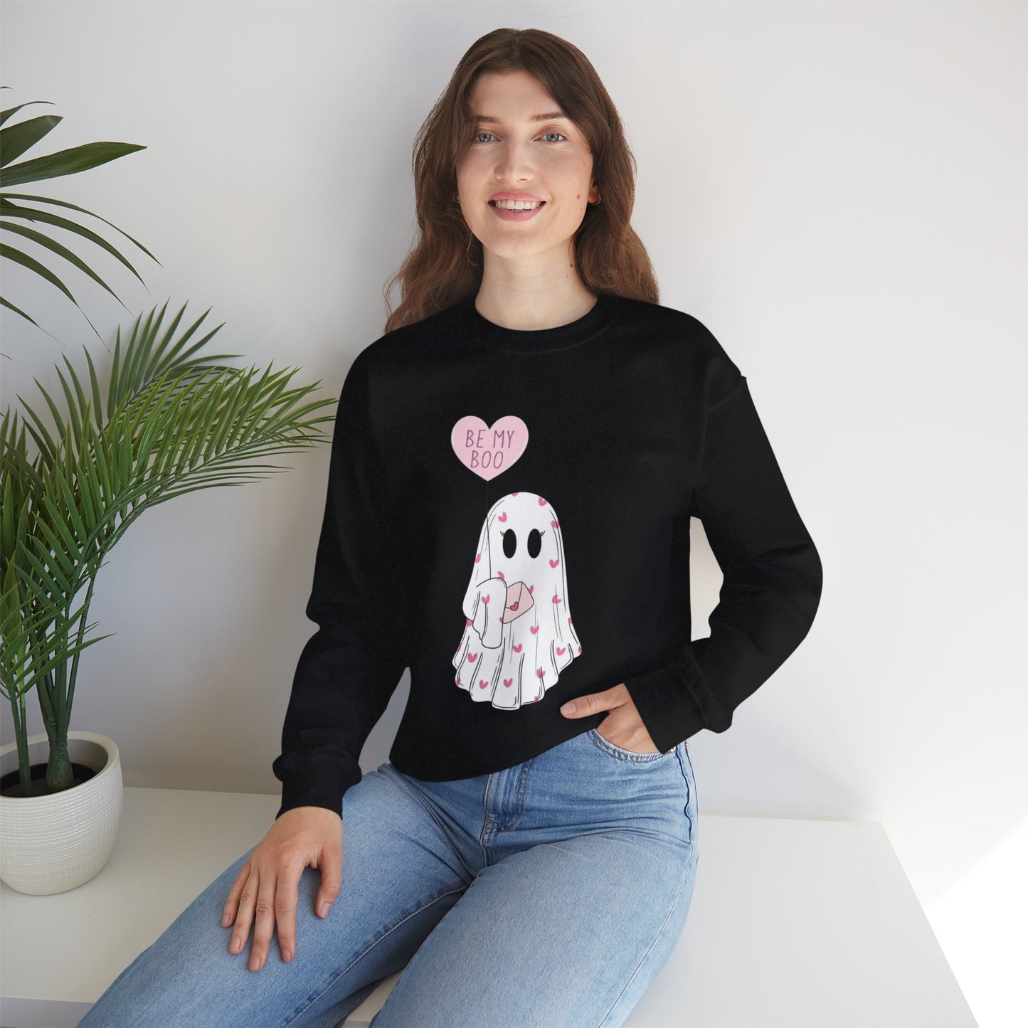 Valentine Ghost Sweatshirt – "Be My Boo" Cute Heart Ghost Crewneck