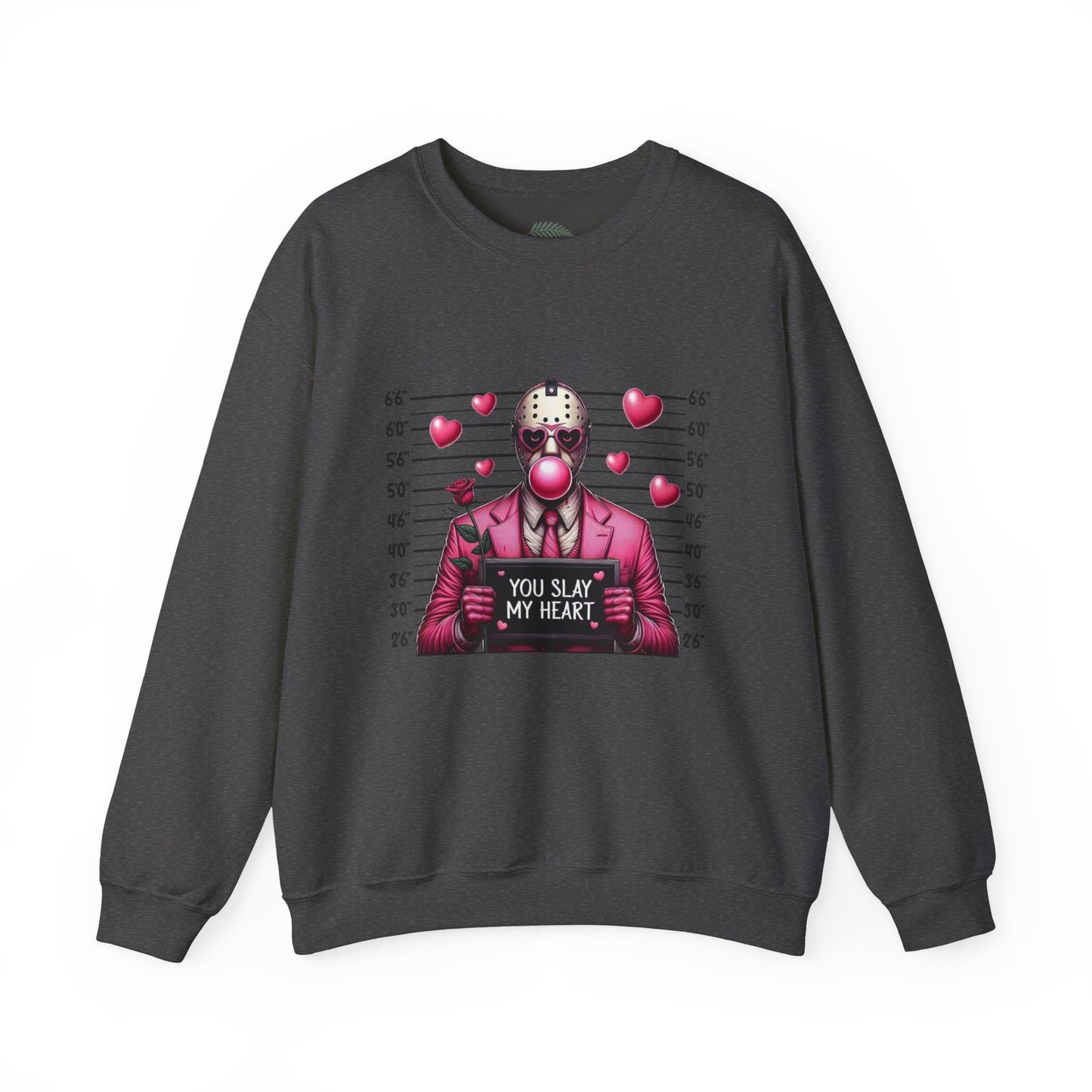 Jason Mask Mugshot Sweatshirt — "You Slay My Heart" Horror Valentine Crewneck