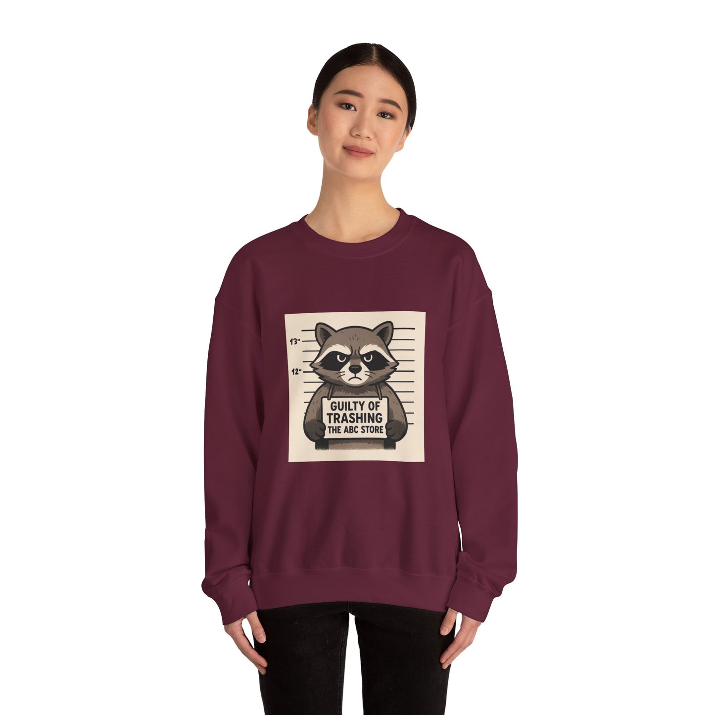 “Guilty of Trashing the ABC Store” Raccoon Unisex Heavy Blend™ Crewneck Sweatshirt