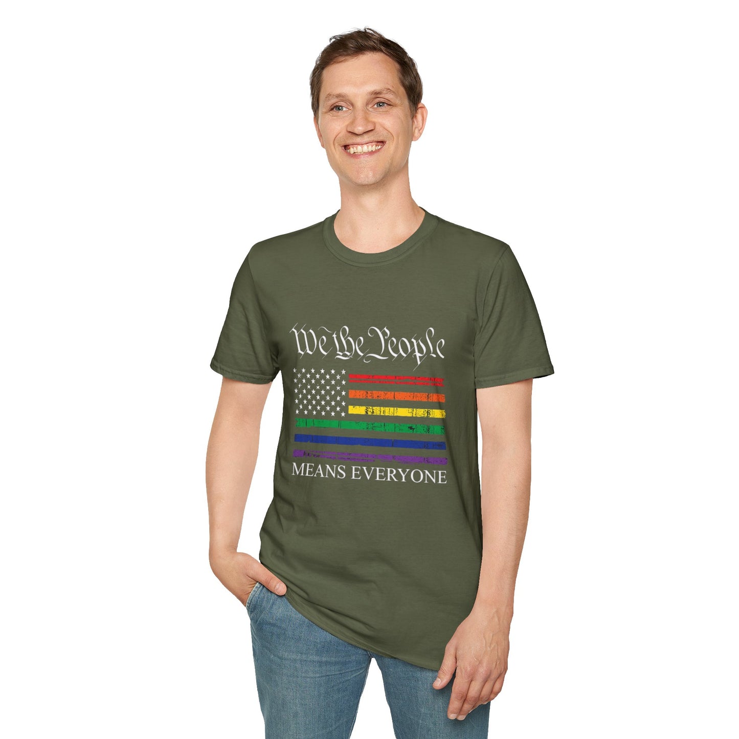 “We The People Means Everyone” Distressed T-Shirt — Rainbow Equality Pride Tee