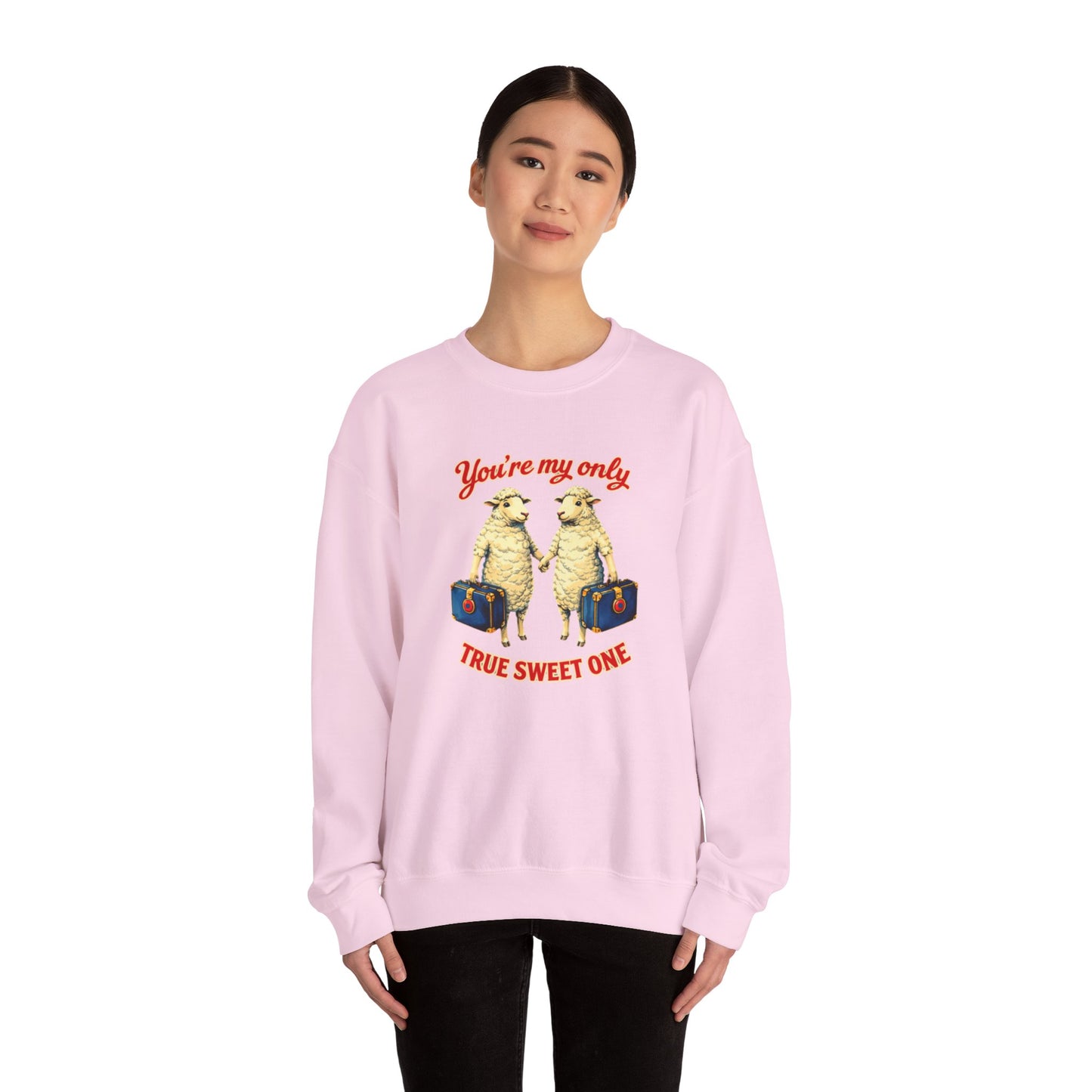 Crewneck Sweatshirt — “You’re My Only True Sweet One” Vintage Sheep Couples Design