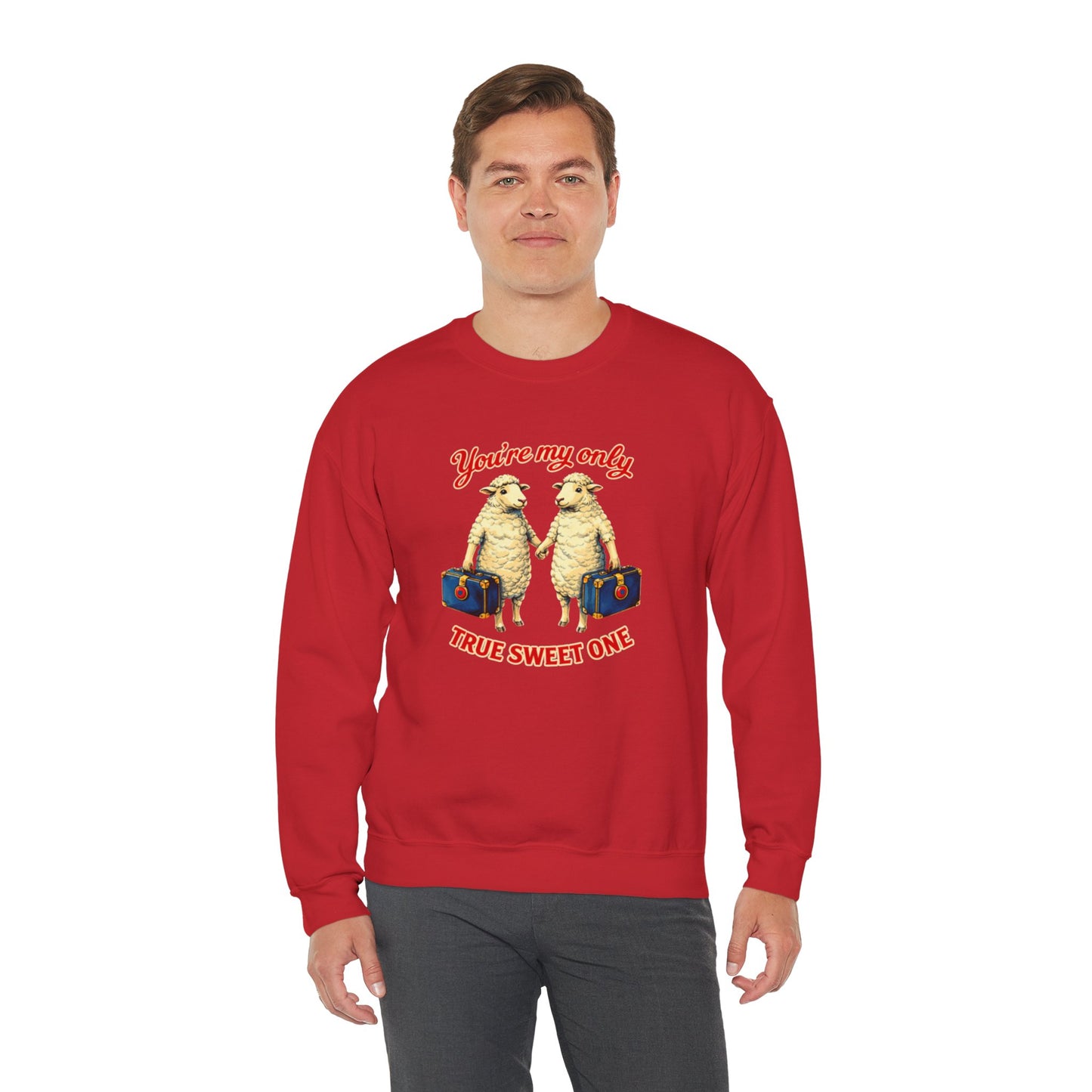 Crewneck Sweatshirt — “You’re My Only True Sweet One” Vintage Sheep Couples Design