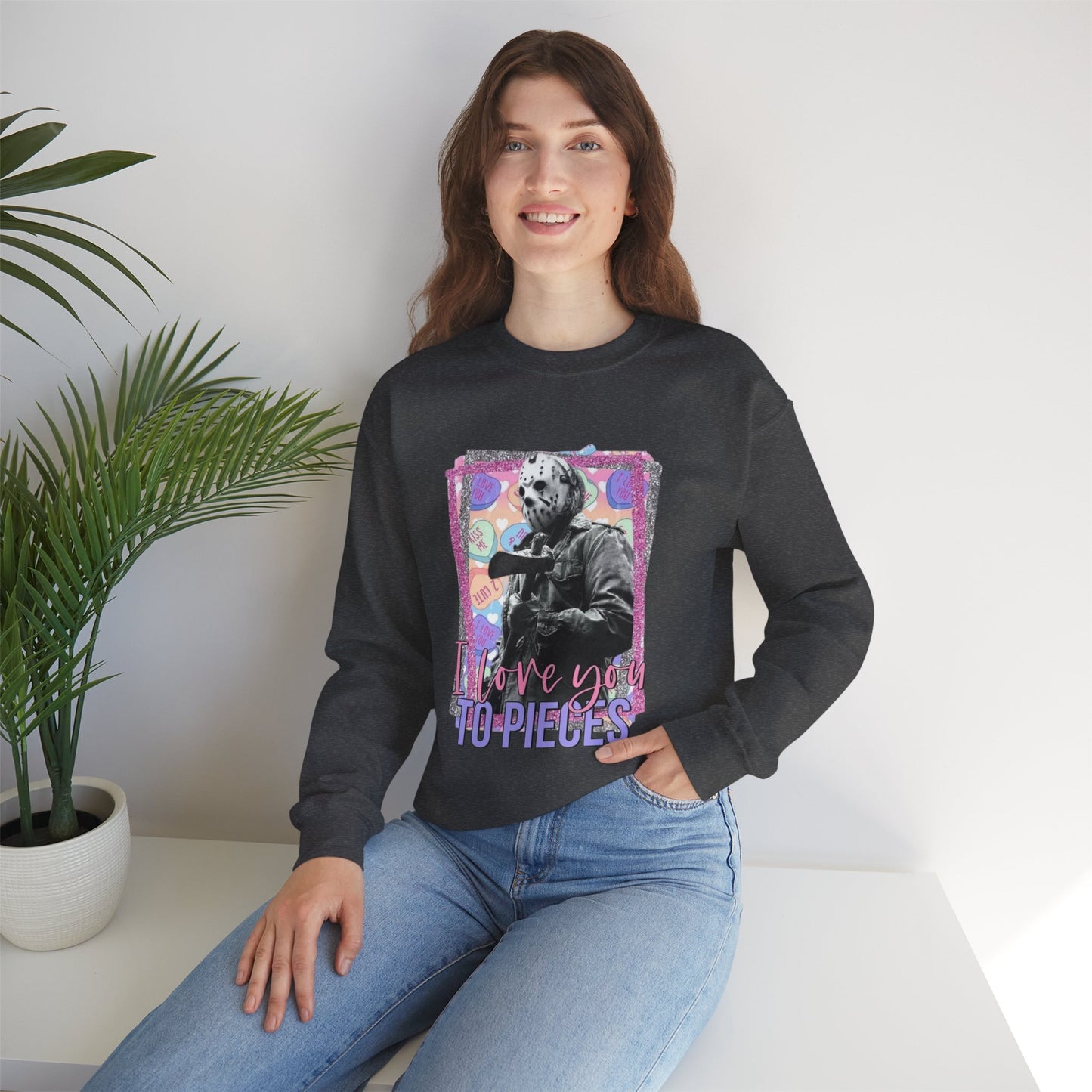 Crewneck Sweatshirt — "Love You to Pieces" Retro Horror Graphic