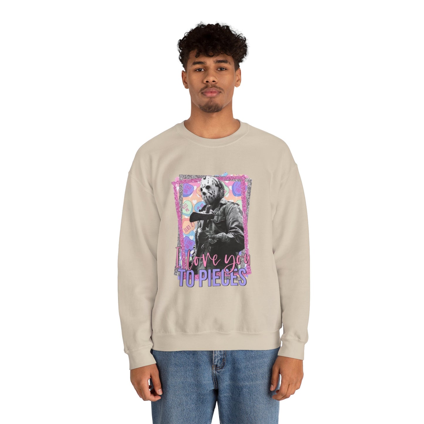 Crewneck Sweatshirt — "Love You to Pieces" Retro Horror Graphic