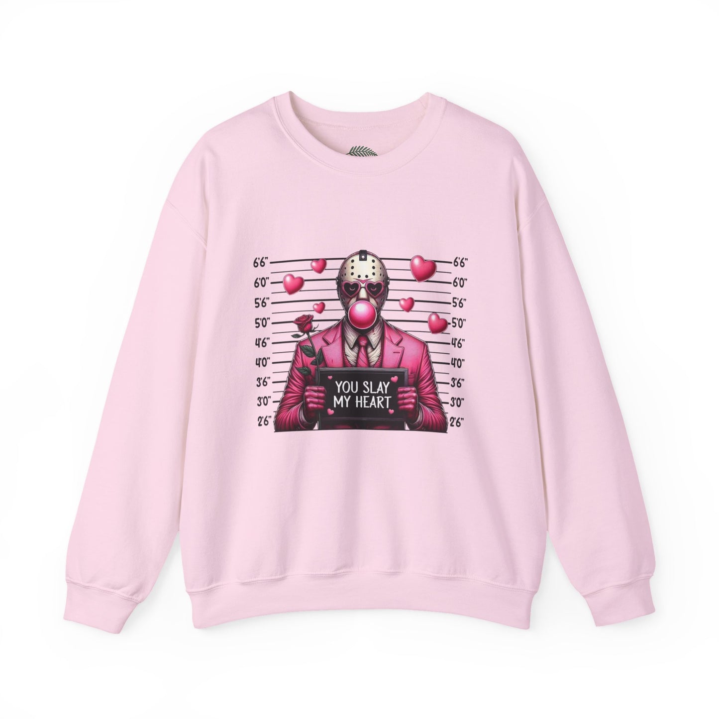 Jason Mask Mugshot Sweatshirt — "You Slay My Heart" Horror Valentine Crewneck