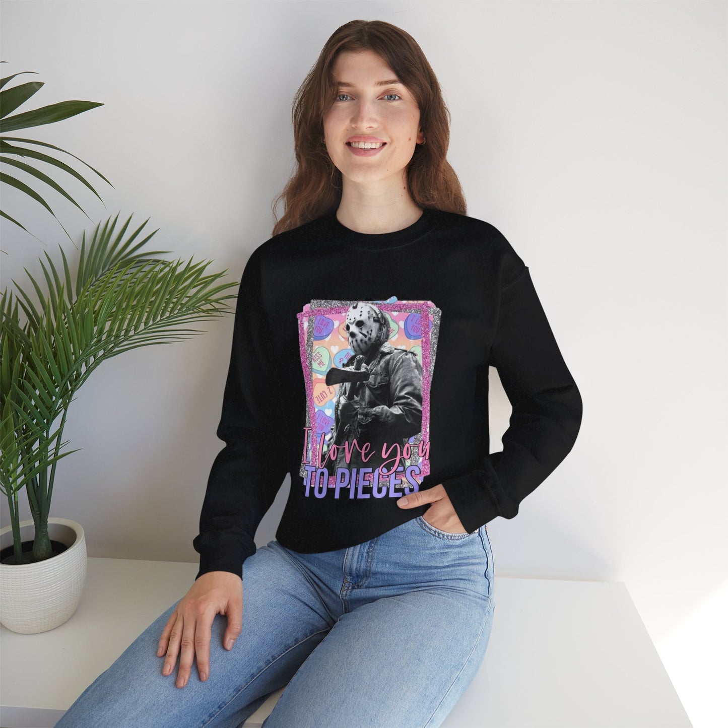 Crewneck Sweatshirt — "Love You to Pieces" Retro Horror Graphic
