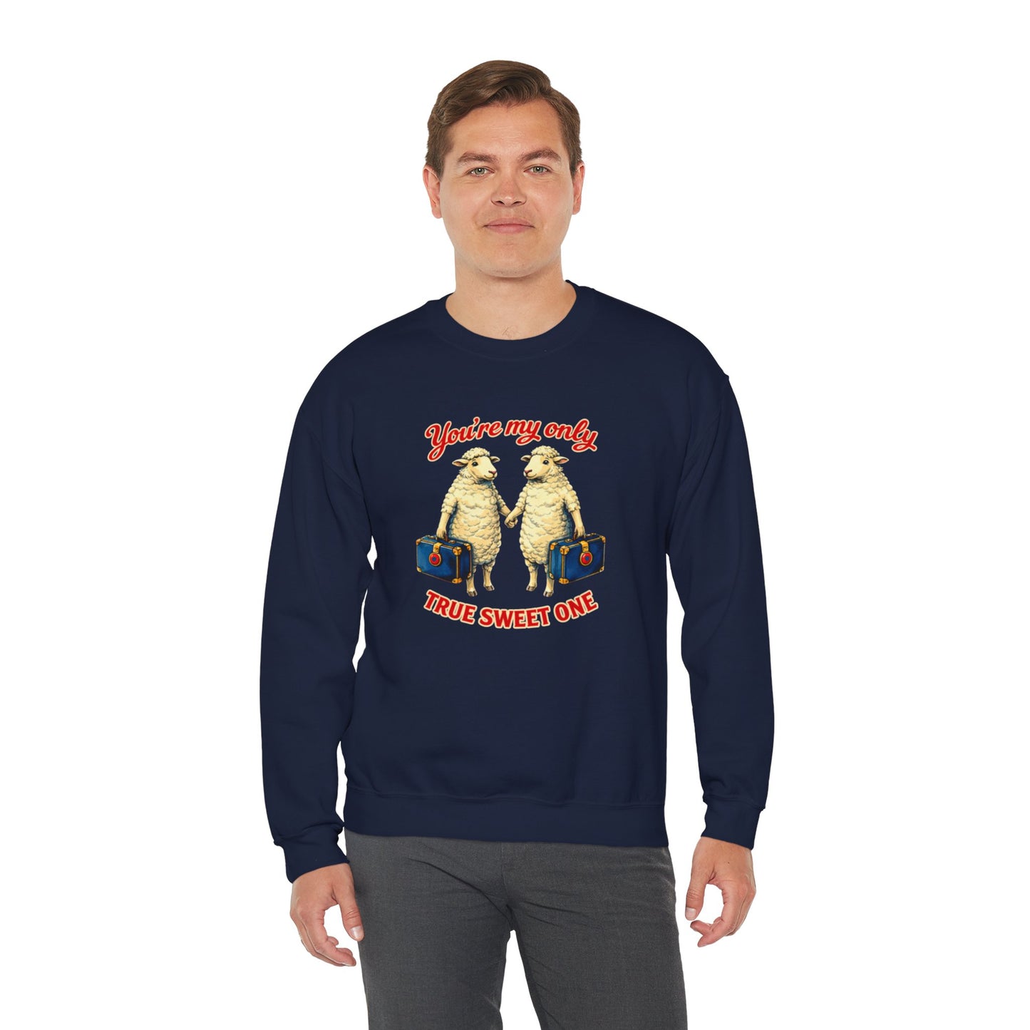 Crewneck Sweatshirt — “You’re My Only True Sweet One” Vintage Sheep Couples Design
