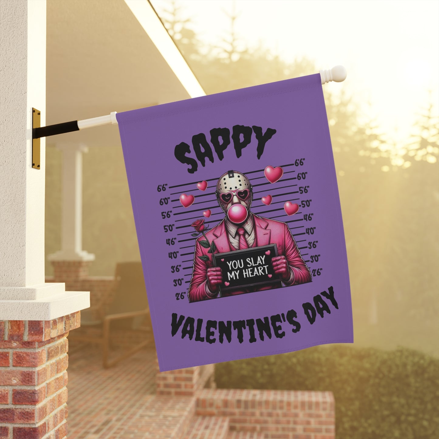 Sappy Valentine's Day Garden Flag – 'You Slay My Heart' Horror Jason Valentine Banner