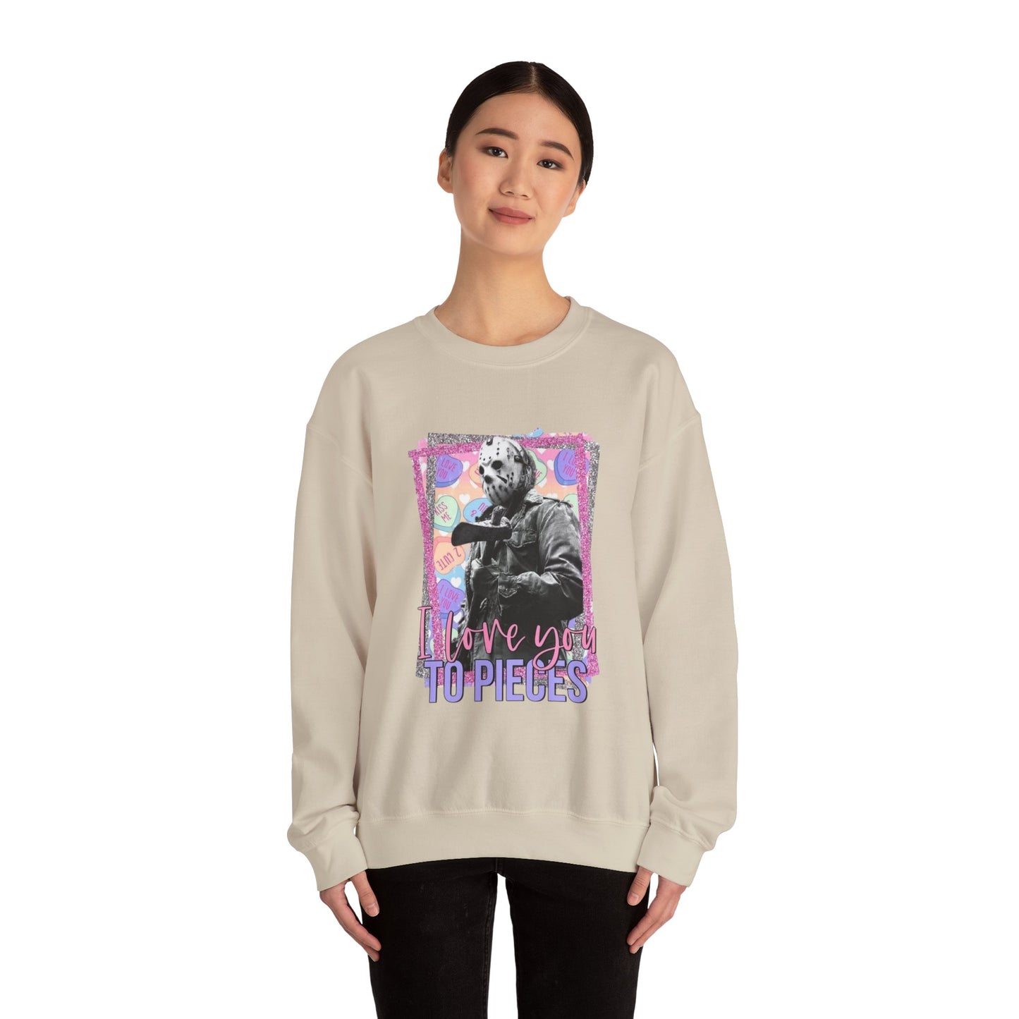Crewneck Sweatshirt — "Love You to Pieces" Retro Horror Graphic