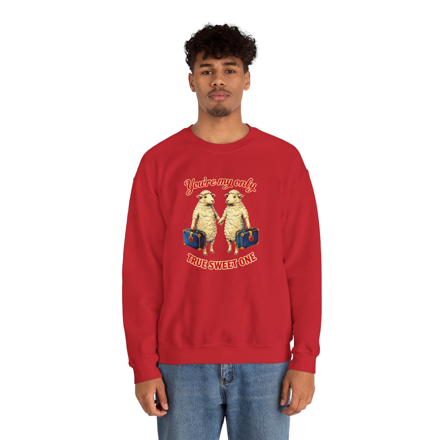 Crewneck Sweatshirt — “You’re My Only True Sweet One” Vintage Sheep Couples Design