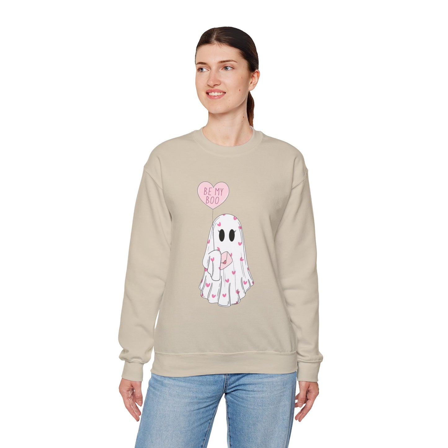 Valentine Ghost Sweatshirt – "Be My Boo" Cute Heart Ghost Crewneck