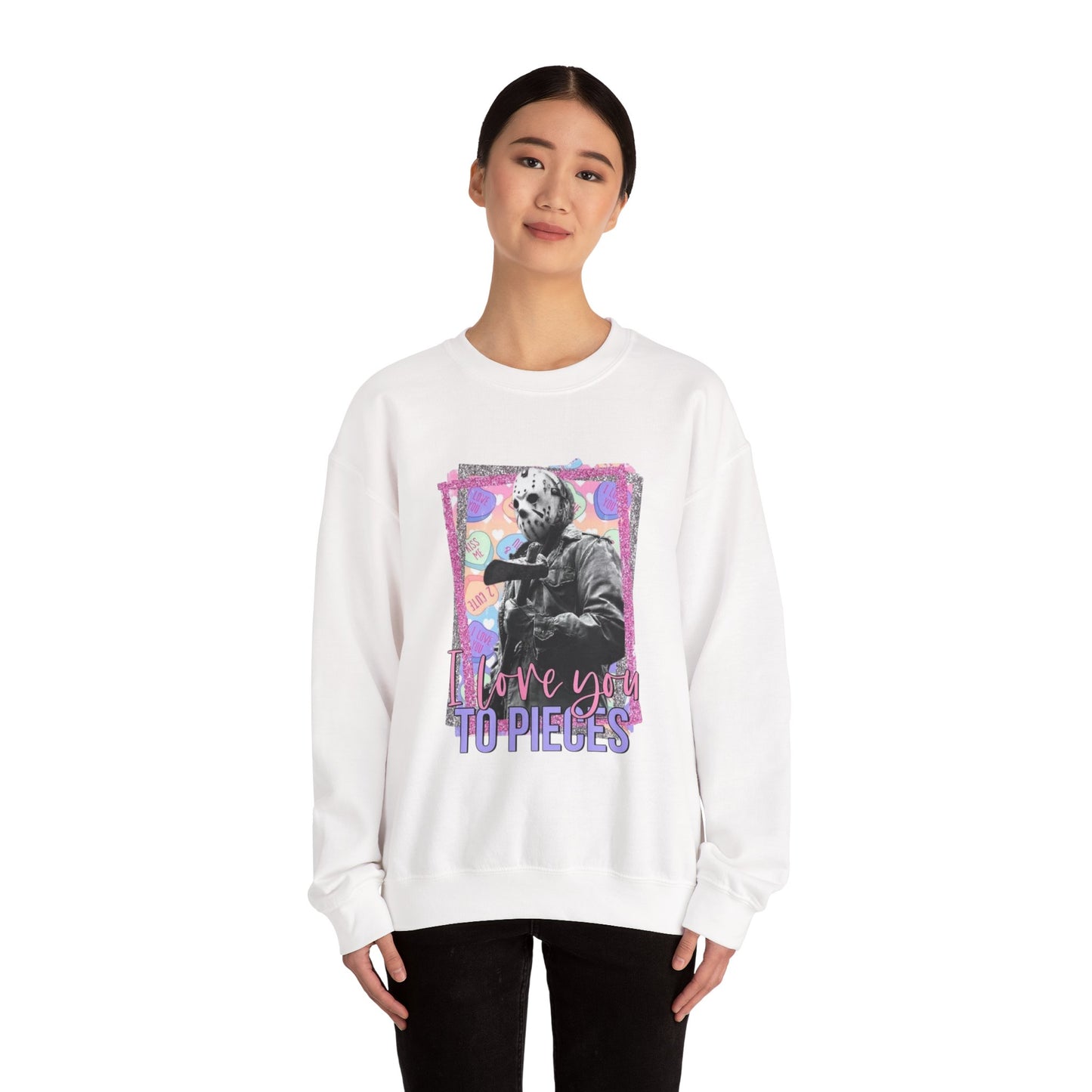 Crewneck Sweatshirt — "Love You to Pieces" Retro Horror Graphic