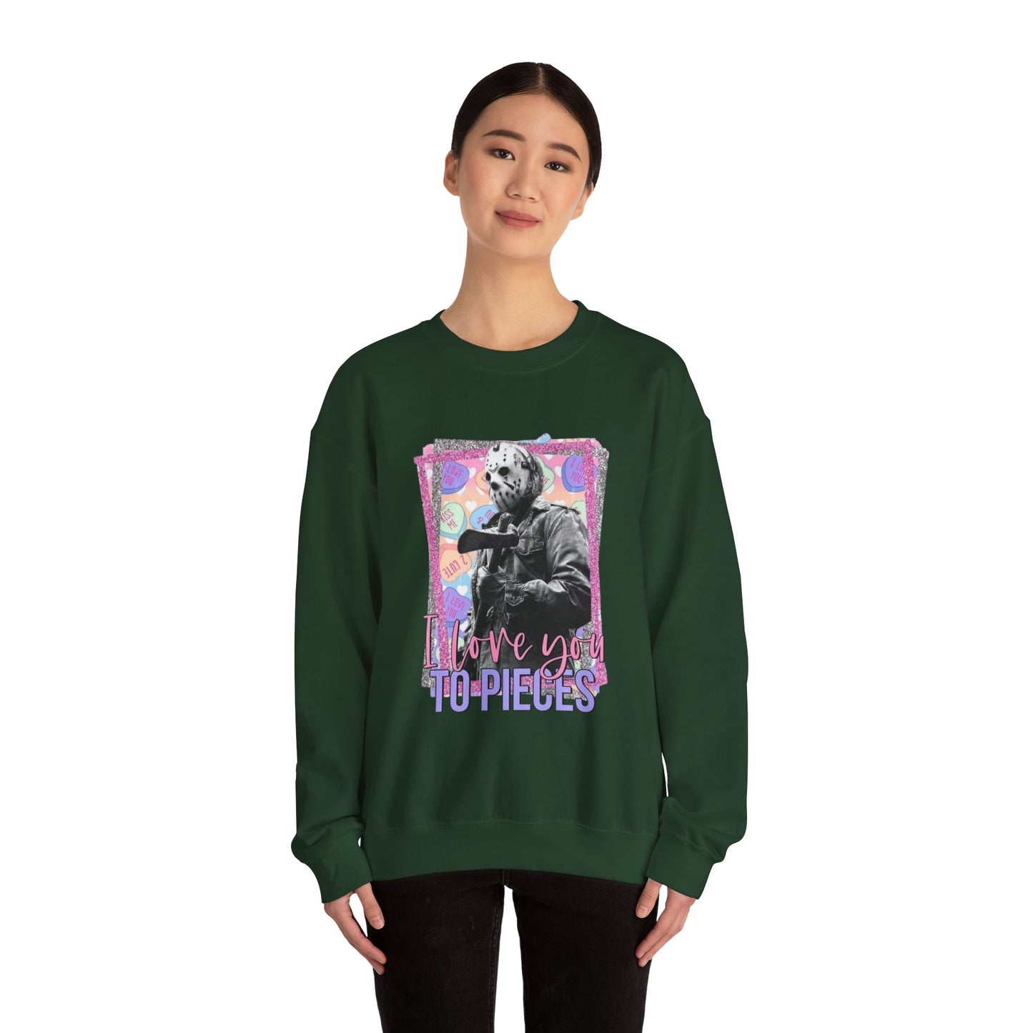 Crewneck Sweatshirt — "Love You to Pieces" Retro Horror Graphic