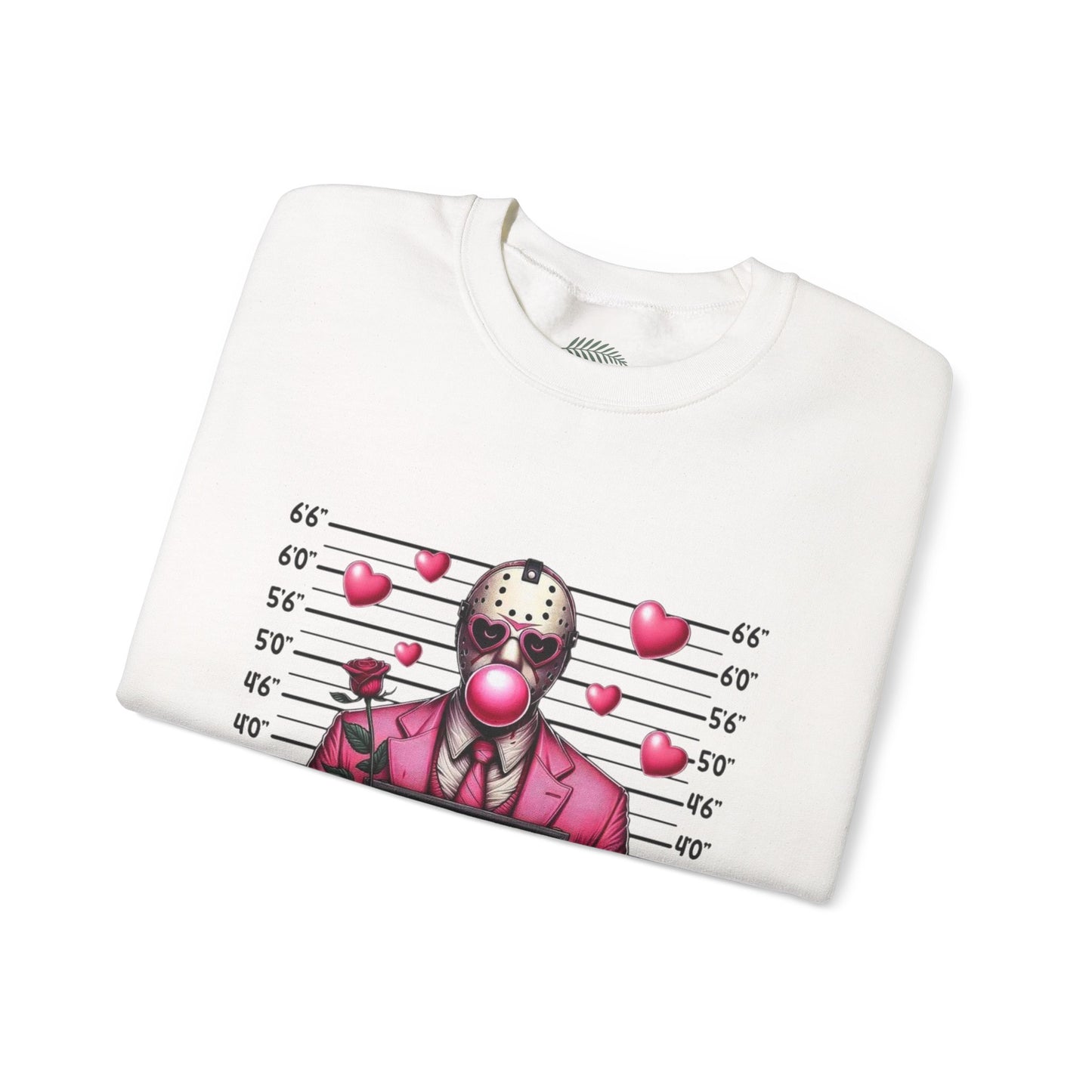Jason Mask Mugshot Sweatshirt — "You Slay My Heart" Horror Valentine Crewneck
