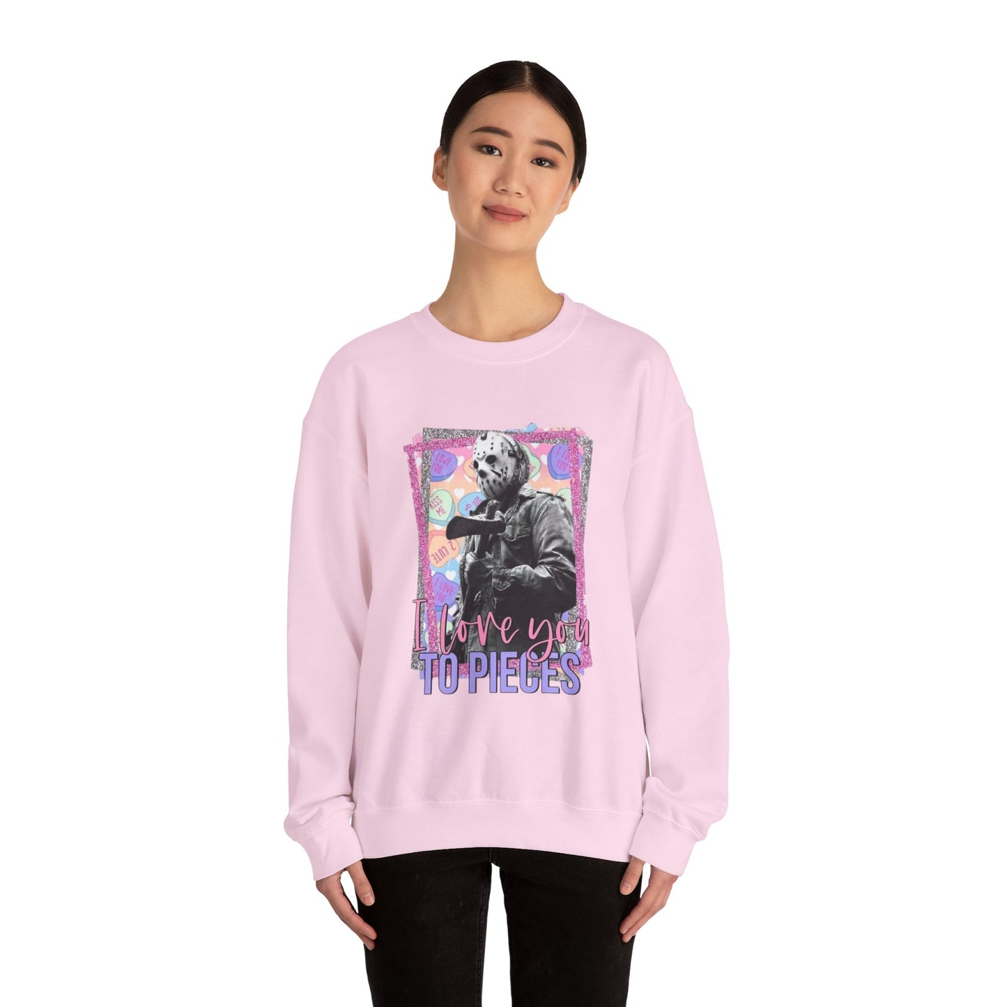 Crewneck Sweatshirt — "Love You to Pieces" Retro Horror Graphic
