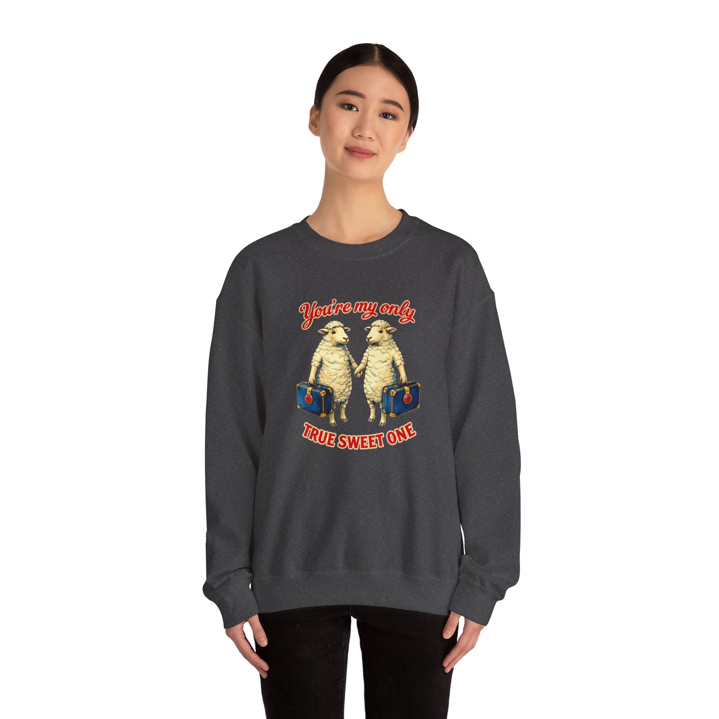 Crewneck Sweatshirt — “You’re My Only True Sweet One” Vintage Sheep Couples Design