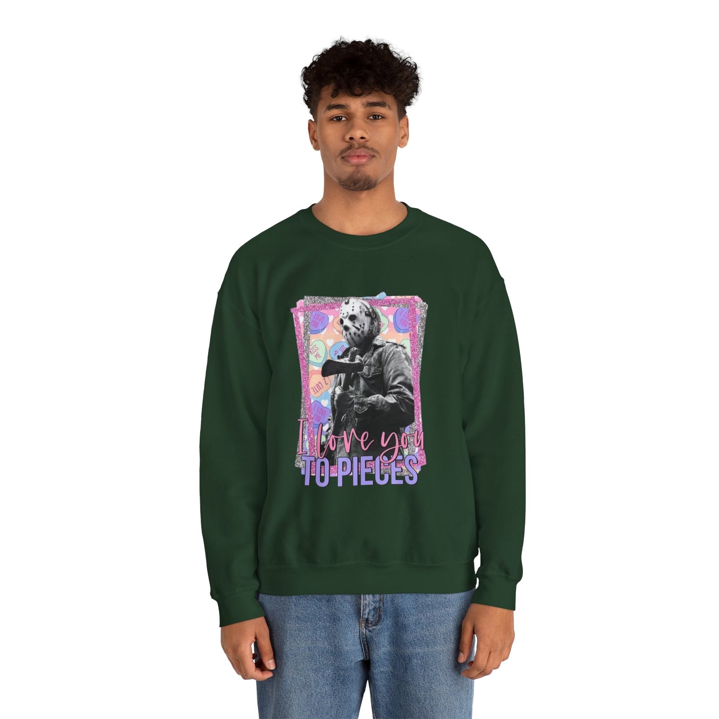 Crewneck Sweatshirt — "Love You to Pieces" Retro Horror Graphic