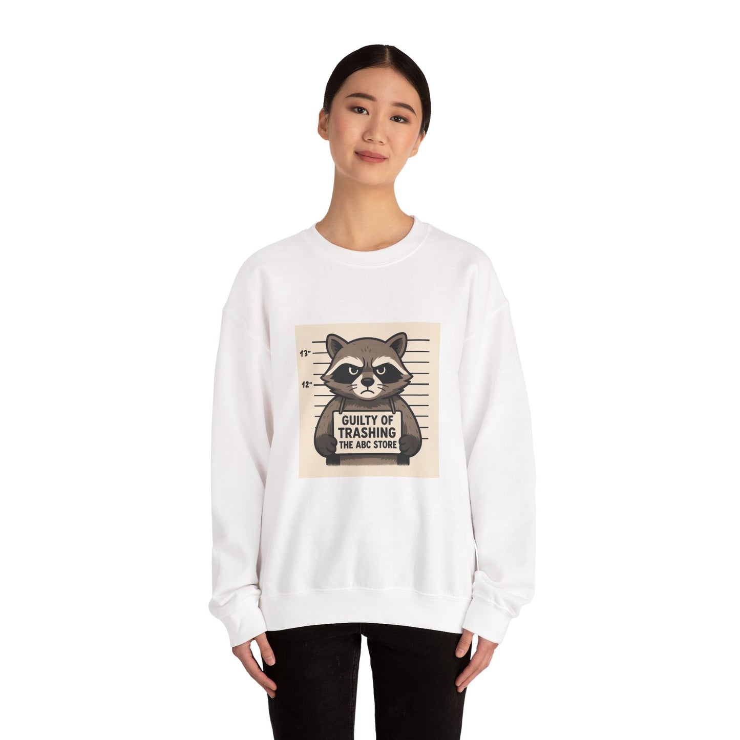 “Guilty of Trashing the ABC Store” Raccoon Unisex Heavy Blend™ Crewneck Sweatshirt