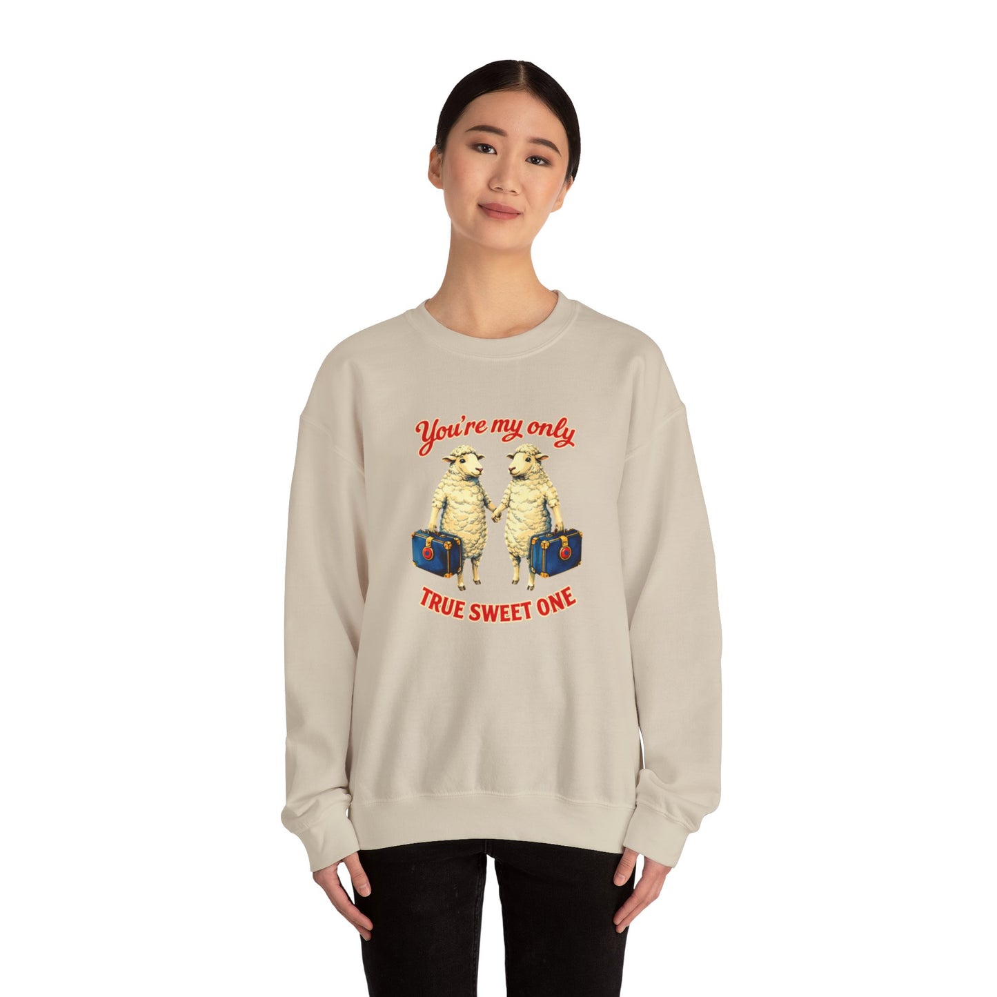 Crewneck Sweatshirt — “You’re My Only True Sweet One” Vintage Sheep Couples Design