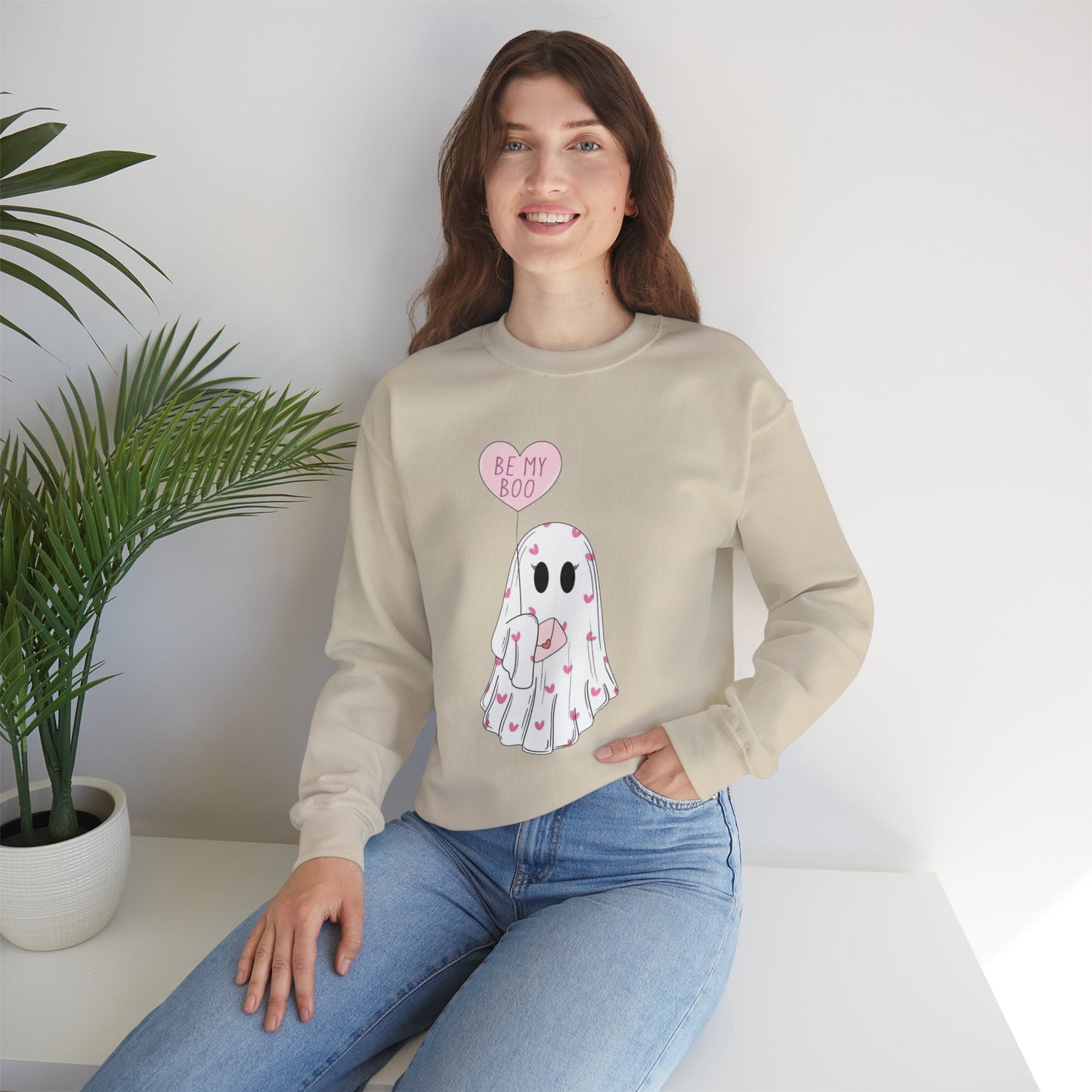 Valentine Ghost Sweatshirt – "Be My Boo" Cute Heart Ghost Crewneck