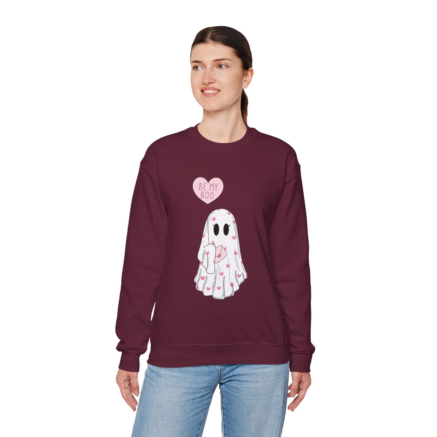 Valentine Ghost Sweatshirt – "Be My Boo" Cute Heart Ghost Crewneck