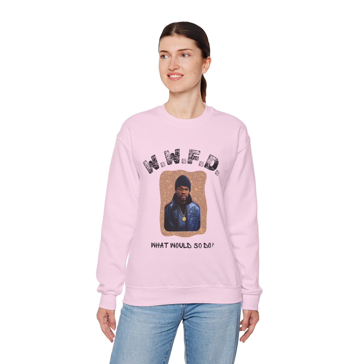 Crewneck Sweatshirt — 'W.W.F.D. (What Would 50 Do?)' Graphic Pullover