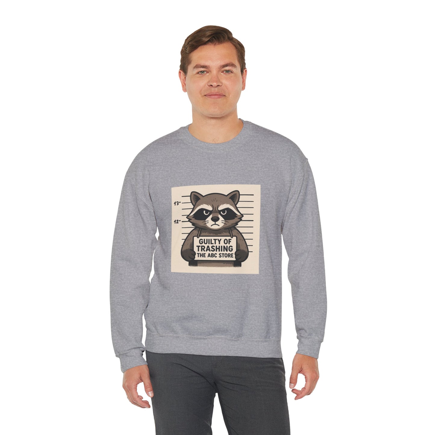 “Guilty of Trashing the ABC Store” Raccoon Unisex Heavy Blend™ Crewneck Sweatshirt