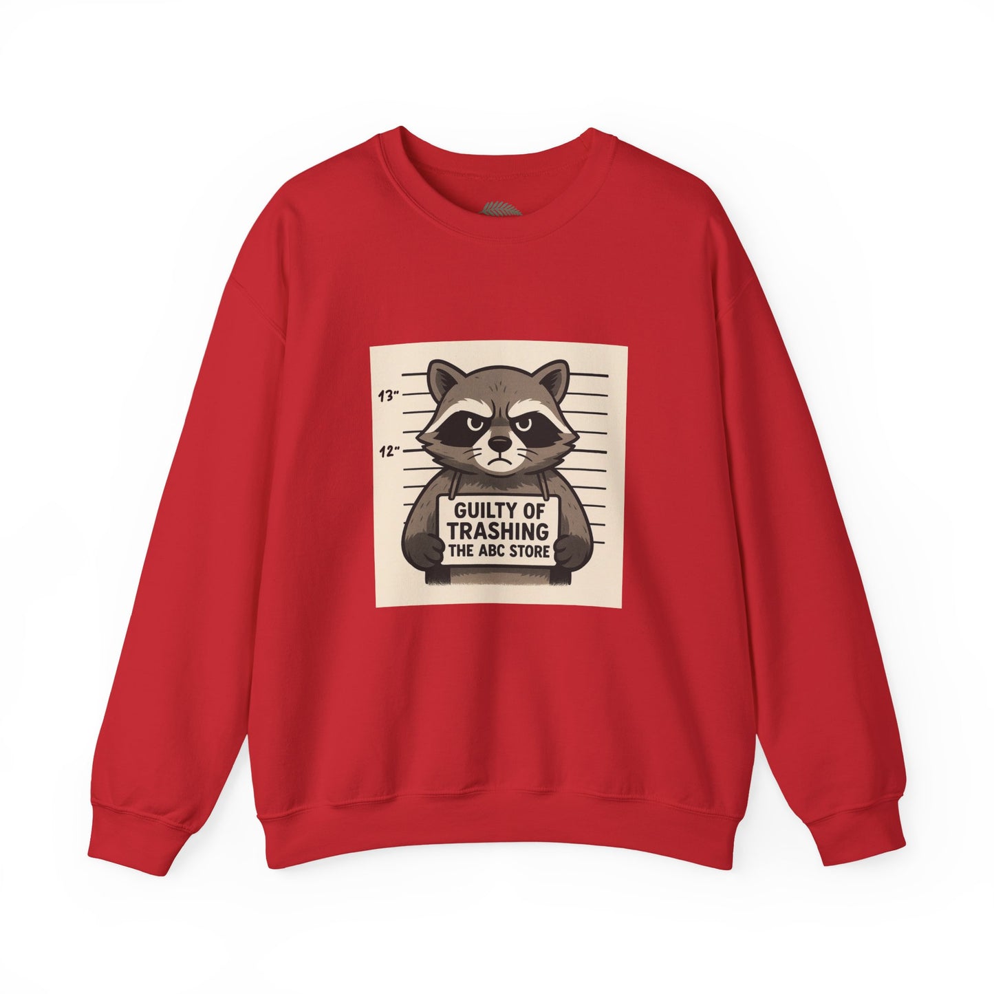 “Guilty of Trashing the ABC Store” Raccoon Unisex Heavy Blend™ Crewneck Sweatshirt